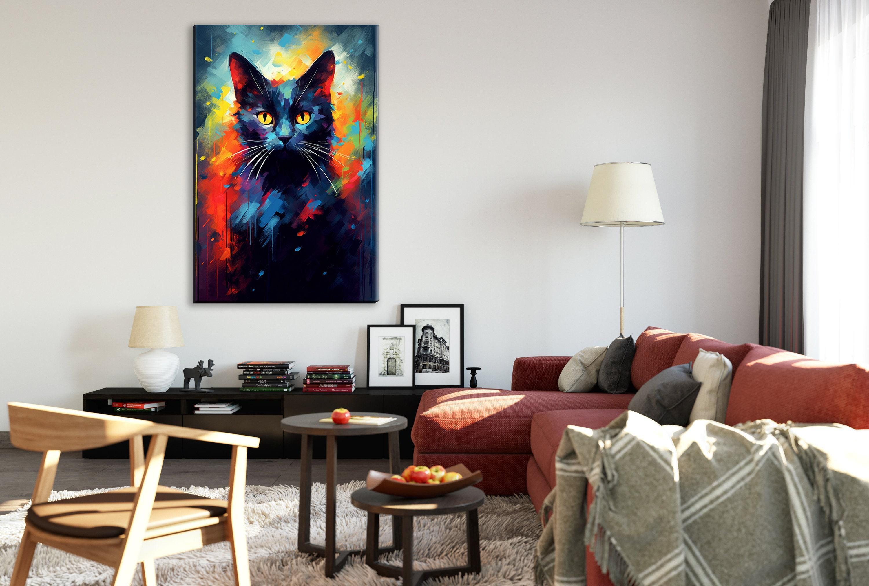 Halloween Black Cat Art - Large Gallery Wrapped Canvas Wall Art | Spooky Home Decor