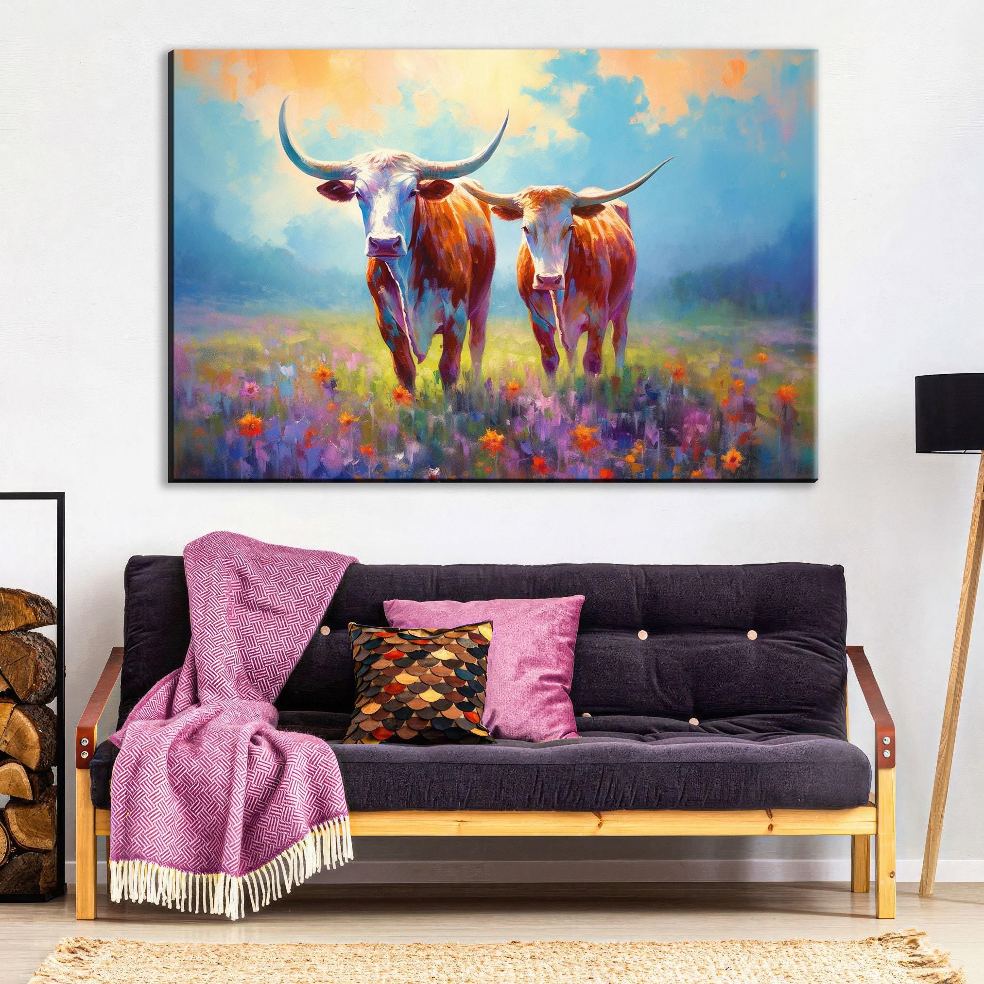 Texas Longhorn Wall Art - Large Canvas Art Print With Rustic Western Decor