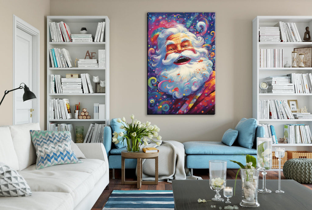 Santa Claus Canvas Art – Playful Christmas Wall Art, Giclee Print on Gallery Wrapped Canvas