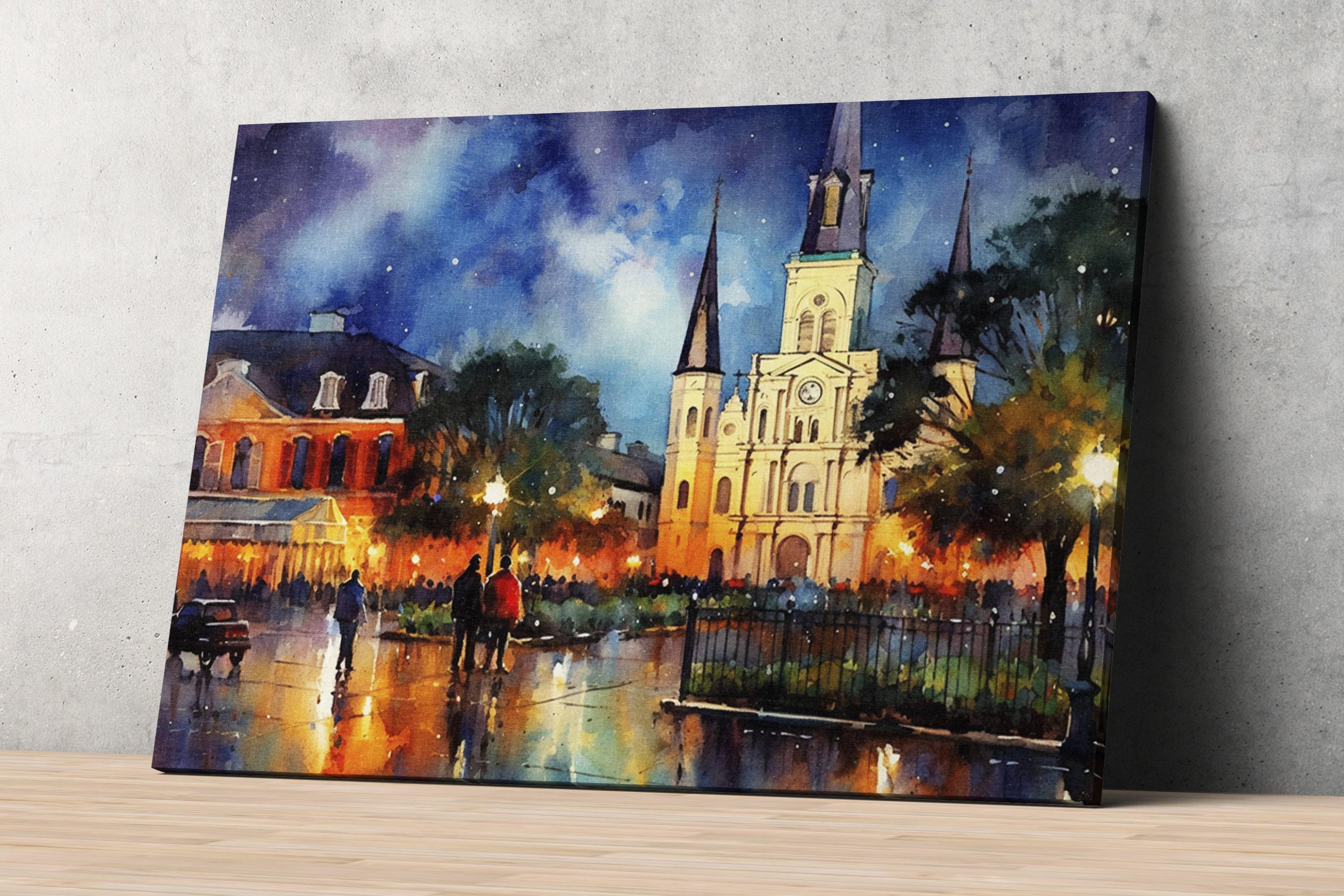 New Orleans Church Watercolor Wall Art Print, Giclee Print on Canvas, Artist Paper, Watercolor Paper, Available in Extra Large Sizes