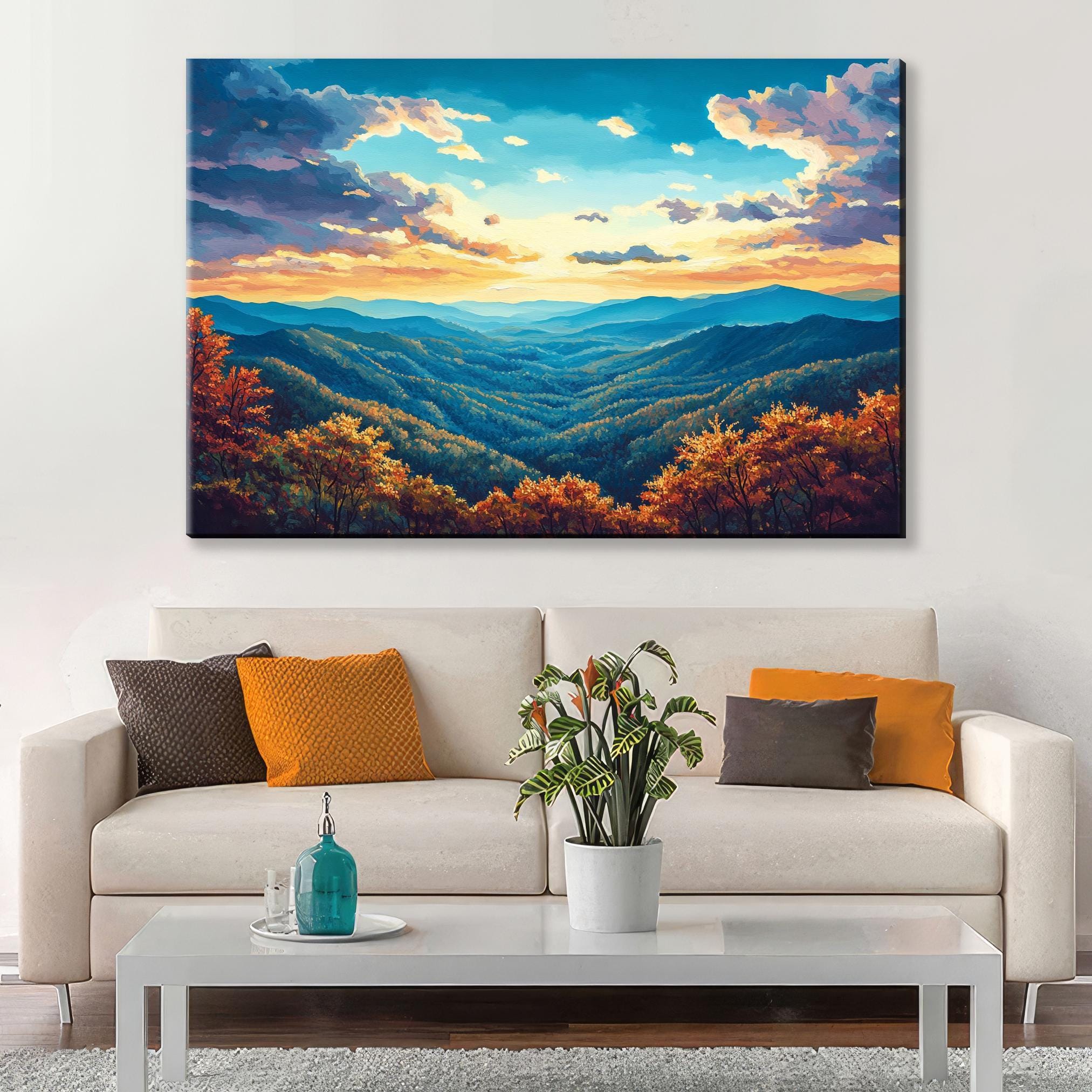 Blue Ridge Mountain Canvas - Extra Large Framed Wall Art With Fade Resistant Inks