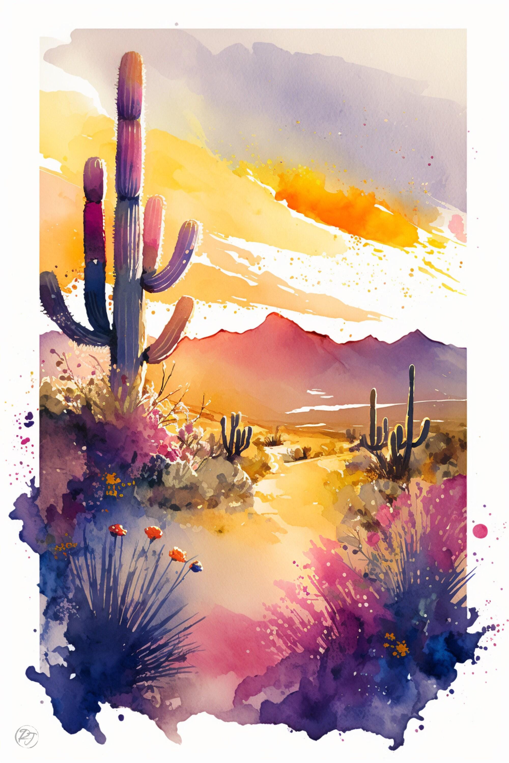Desert Dreamscape: Watercolor Southwest Landscape Decor, Giclee Print Canvas, Artist Paper, Watercolor Paper, Available in Extra Large Sizes