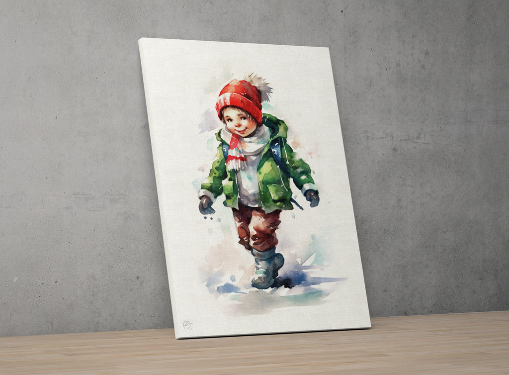 Joyful Christmas Child - Festive Holiday Watercolor, Giclee Print on Canvas, Artist Paper, Watercolor Paper, Available in Extra Large Sizes