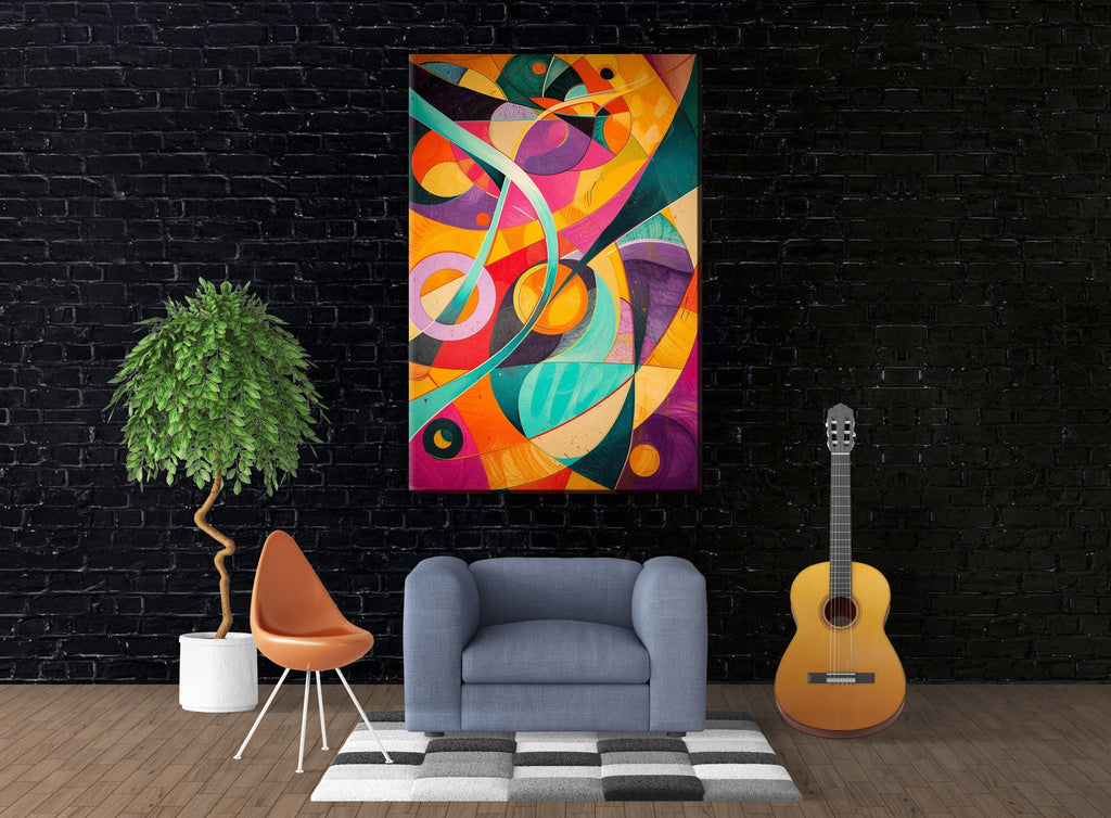 Retro Futurism Wall Art – Extra Large Abstract Canvas Print, Gallery Wrapped & Ready to Hang