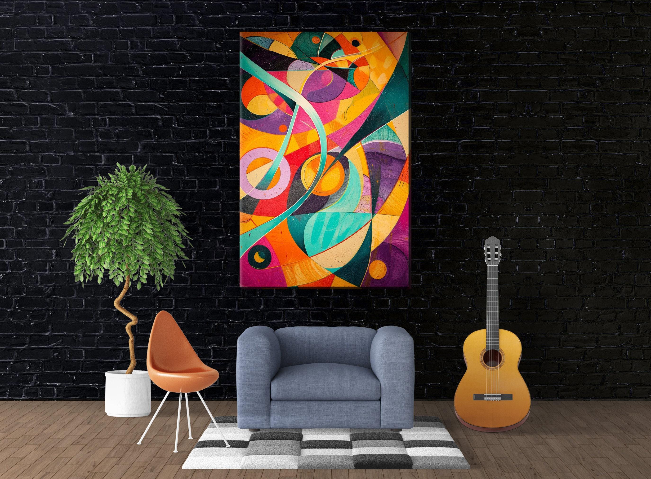 Retro Futurism Wall Art – Extra Large Abstract Canvas Print, Gallery Wrapped & Ready to Hang