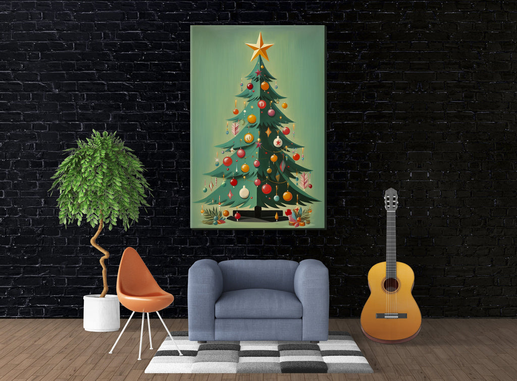 Mid-Century Modern Art - Christmas Tree Art Print on Gallery Wrapped Canvas, Extra Large