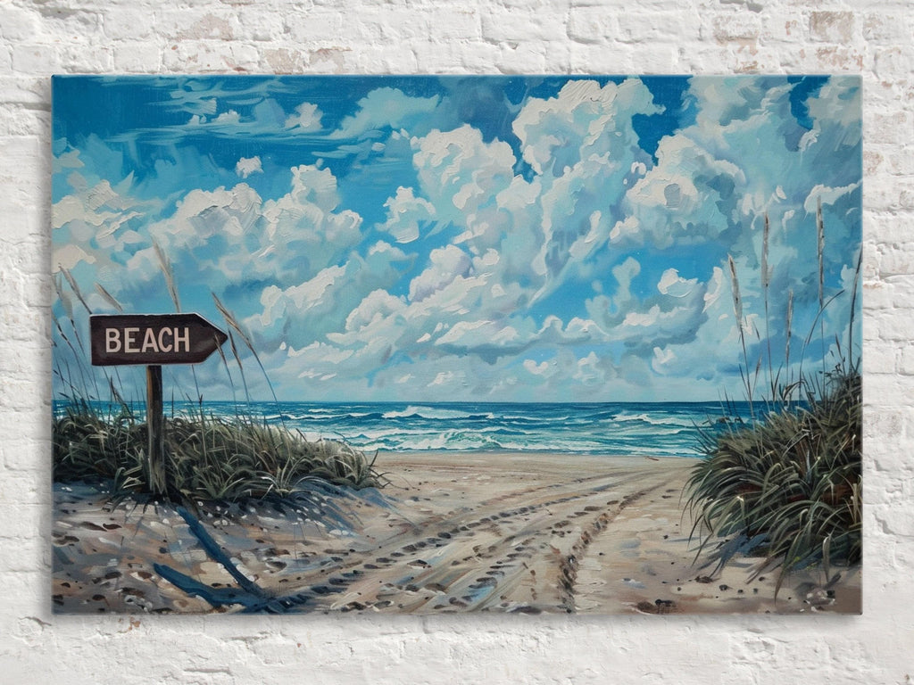 Sunny Beach Scene Print - Coastal Beach Decor | Large Gallery Wrapped Canvas