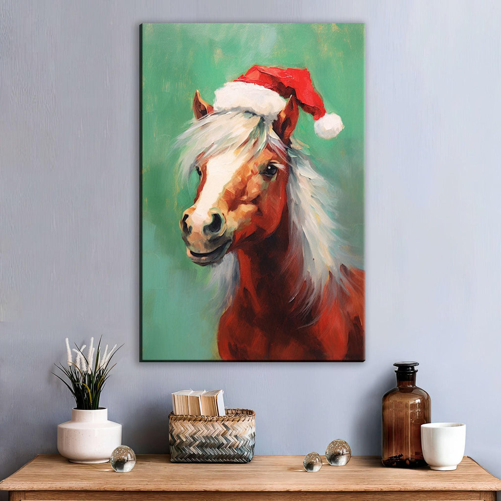 Christmas Pony Art | Horse Lovers Gift Featuring Festive Pony Print on Scratch-Resistant Canvas