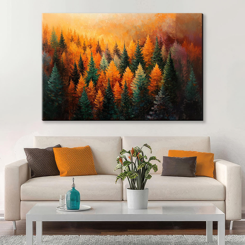 Fall Forest Wall Art – Extra Large Canvas Print | Cozy Farmhouse Decor, Ready to Hang