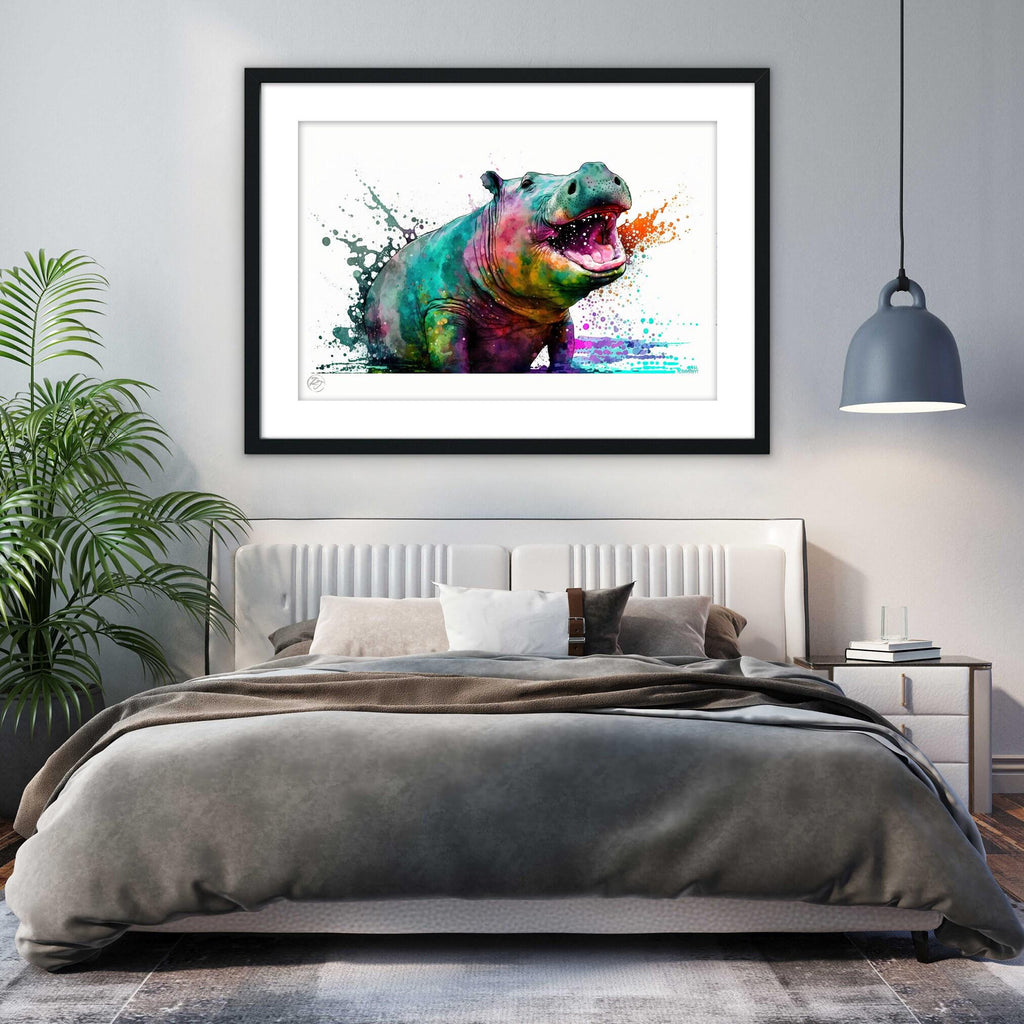Hippo Serenity: Watercolor Hippopotamus Art Print, Giclee Print on Canvas, Artist Paper, Watercolor Paper, Available in Extra Large Sizes