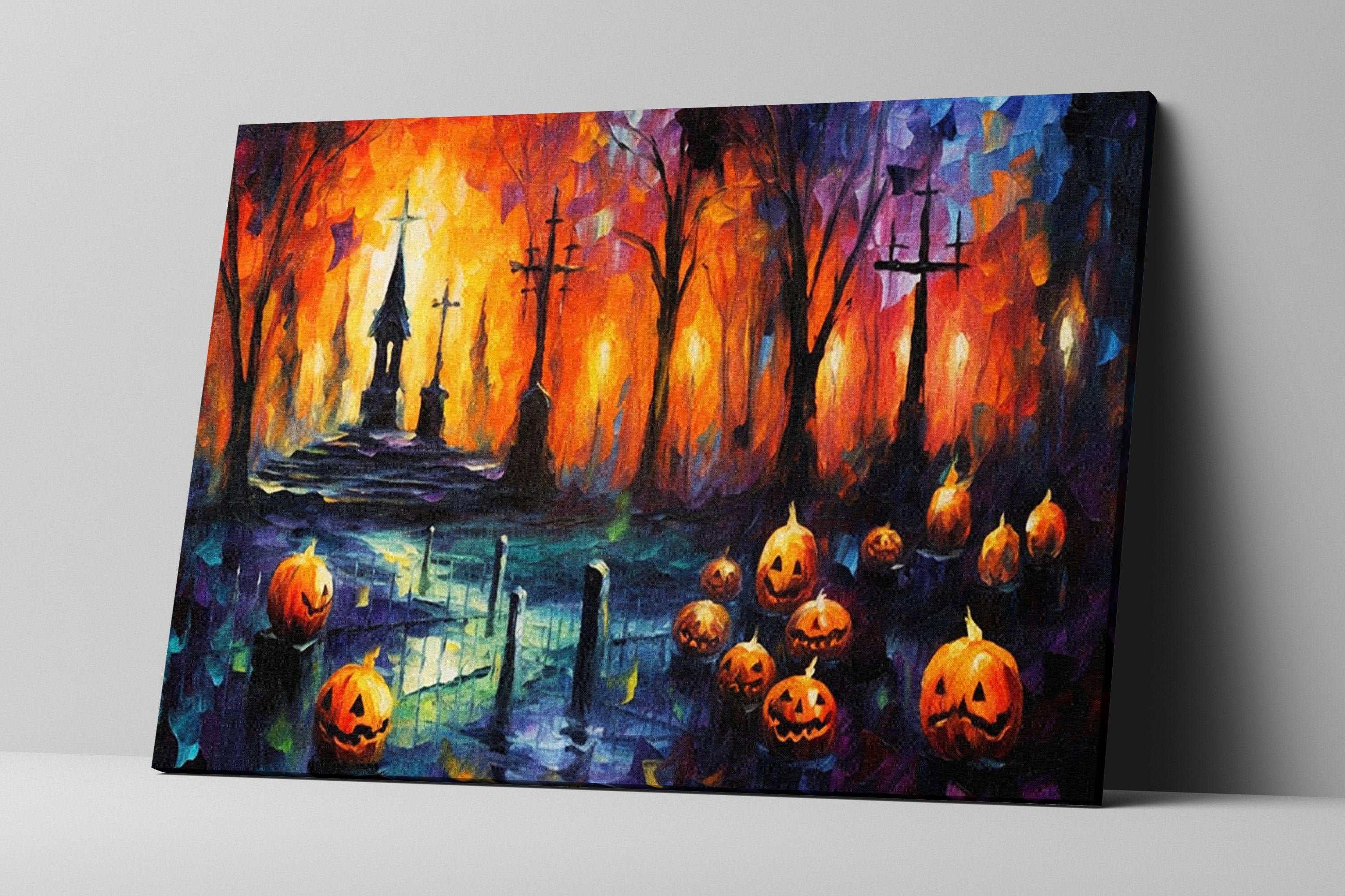 Halloween Graveyard Canvas | Spooky Wall Art - Large Gallery Wrapped Artist Print