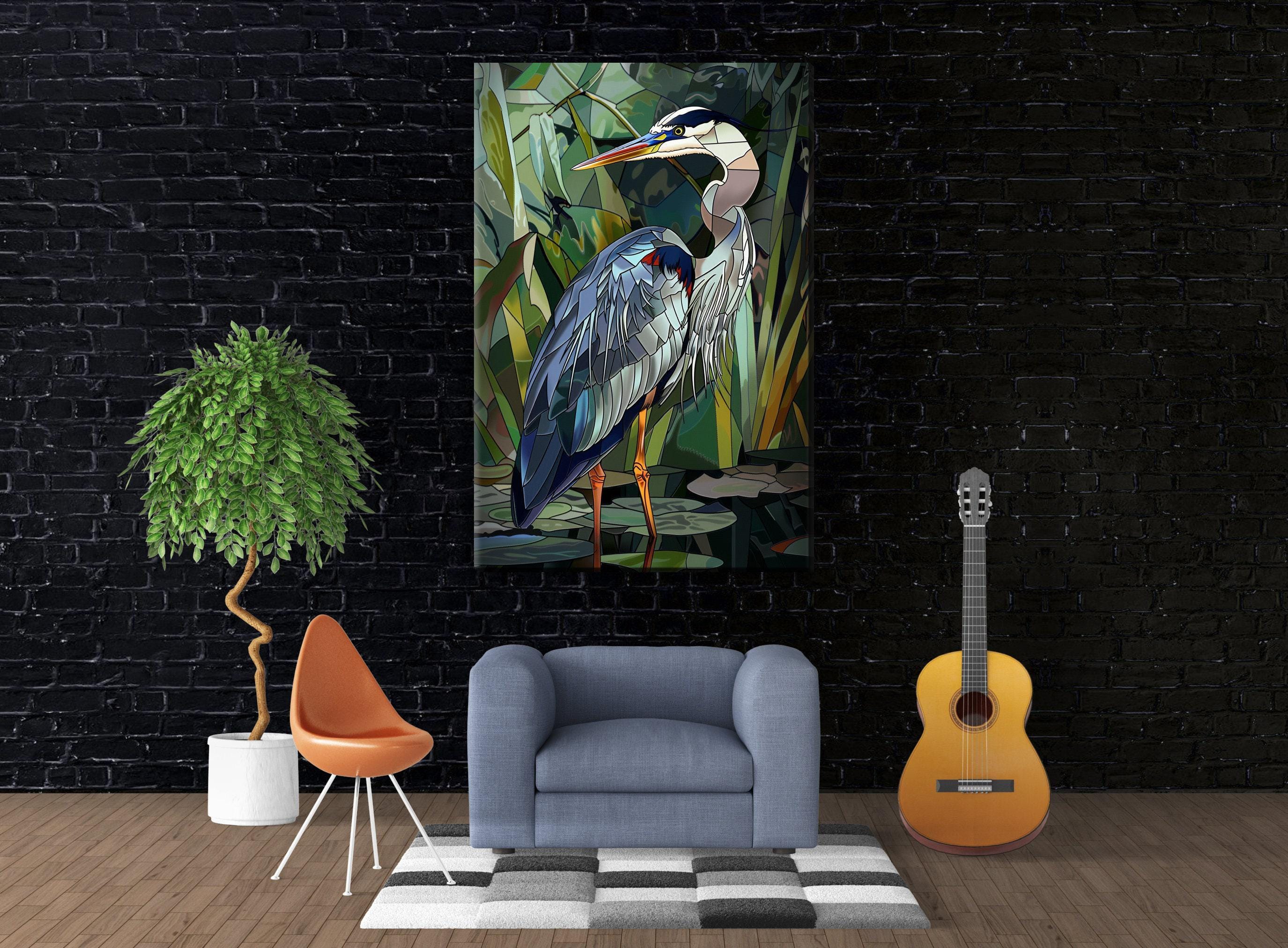 Blue Heron Wall Art – Large Canvas Art | Stained Glass Canvas, Gallery Wrapped Print