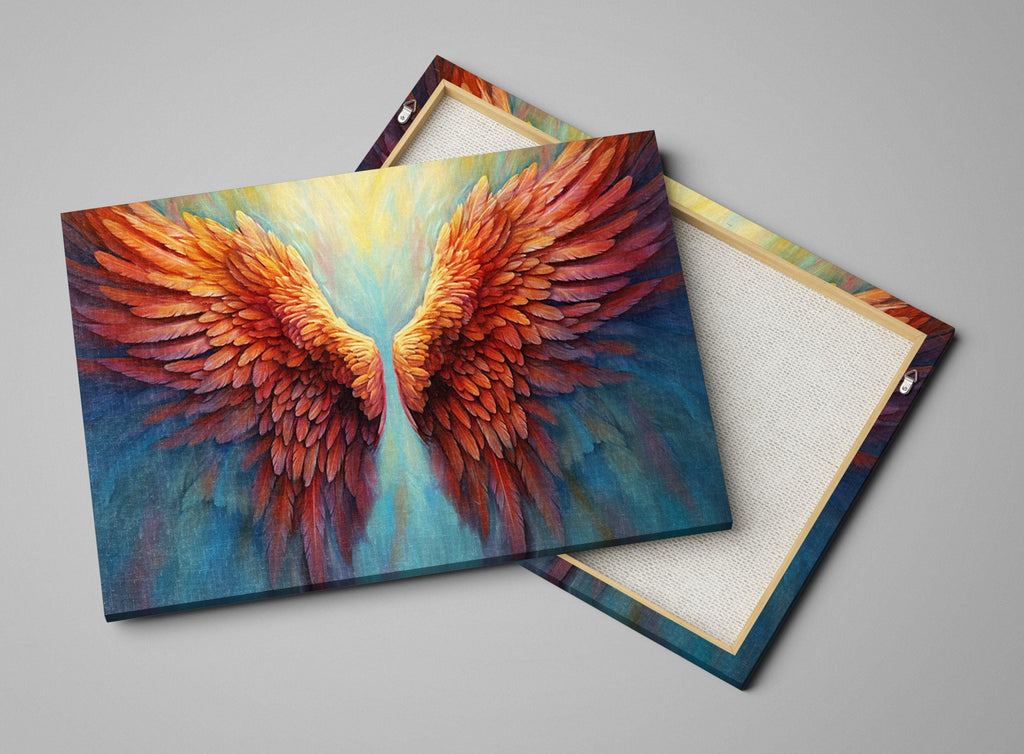 a vibrant painting of a pair of colorful, detailed wings.