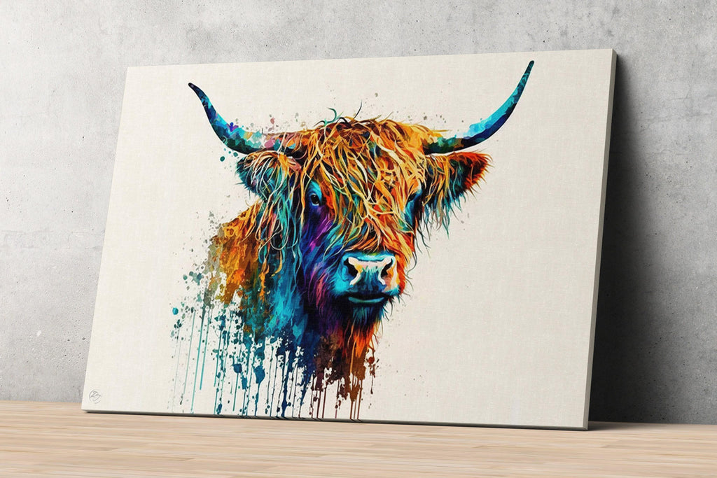 Rustic Beauty: Highland Cow Watercolor Painting, Giclee Print on Canvas, Artist Paper, Watercolor Paper, Available in Extra Large Sizes