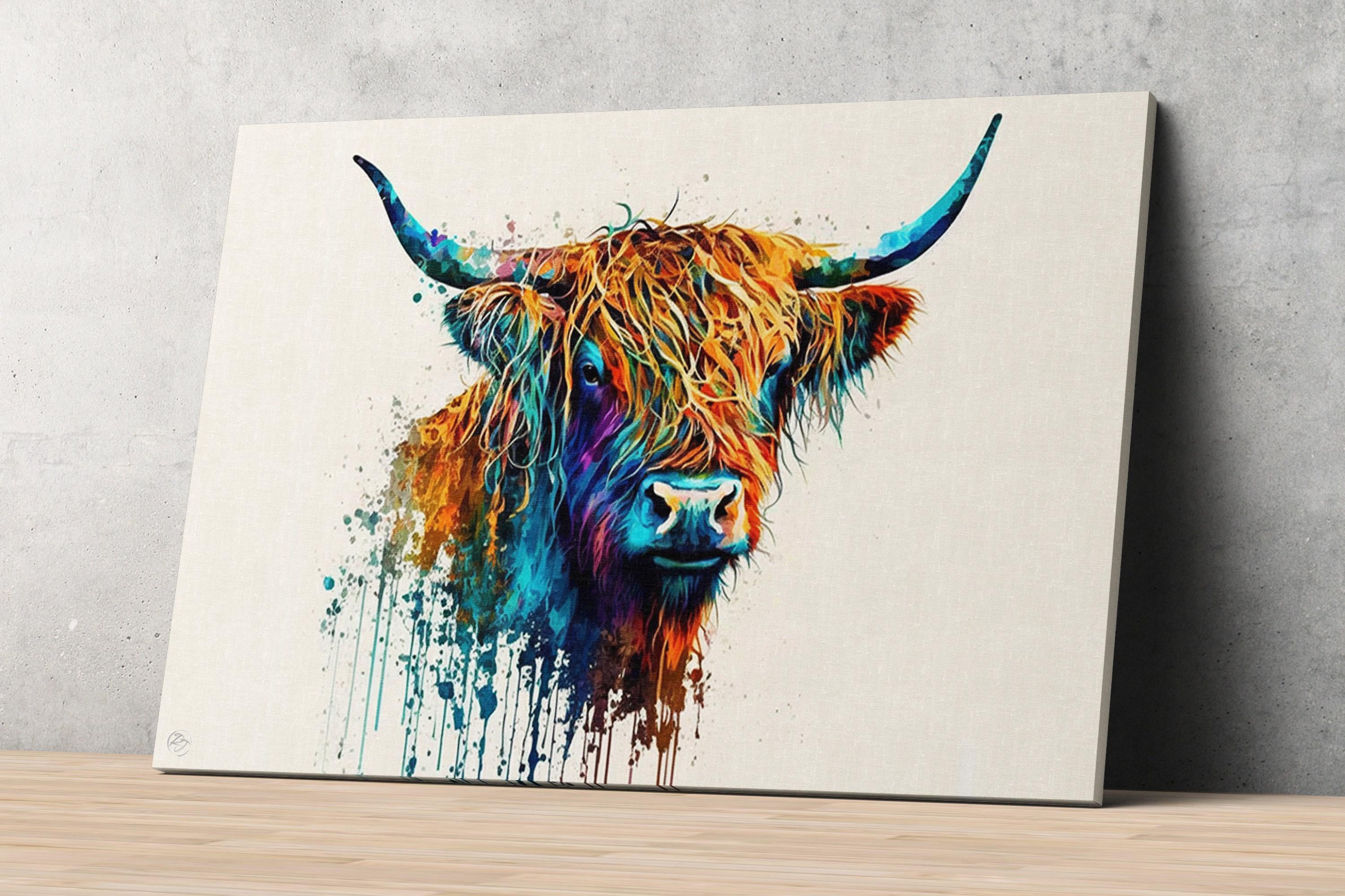 Rustic Beauty: Highland Cow Watercolor Painting, Giclee Print on Canvas, Artist Paper, Watercolor Paper, Available in Extra Large Sizes