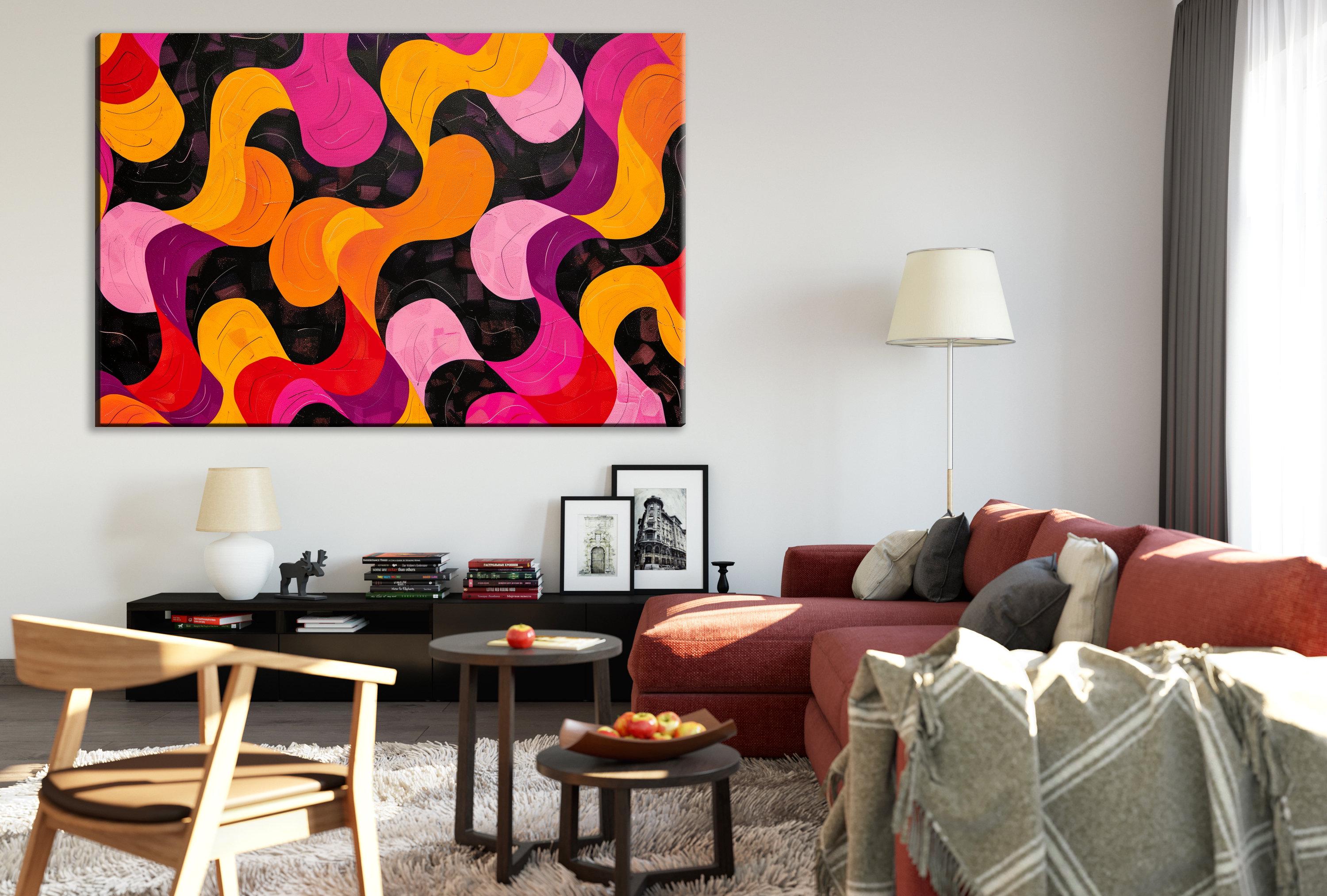 Retro Style Wall Art - Large Abstract Art on Gallery Wrapped Canvas, Ready to Hang