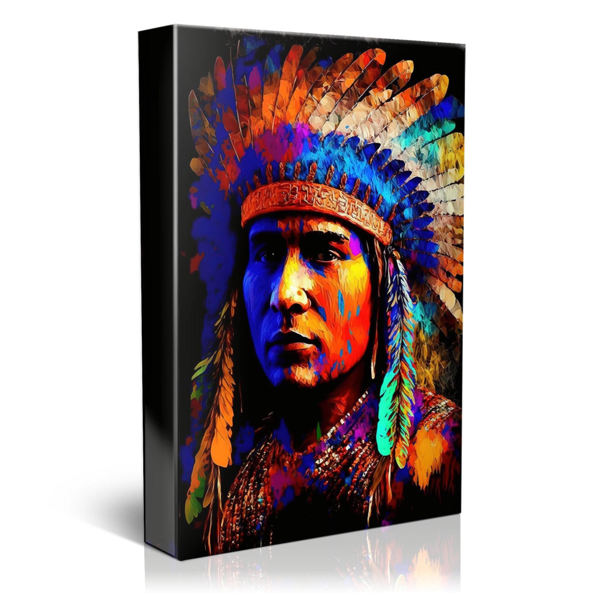 Native American Art Canvas | Tribal Indian Painting With Vibrant Colors Print