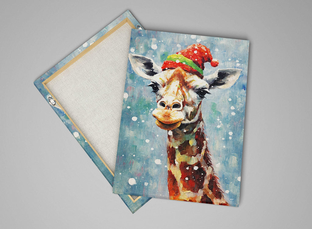 Giraffe In Santa Hat - Whimsical Christmas Canvas Art | Extra Large Gallery Wrapped Print