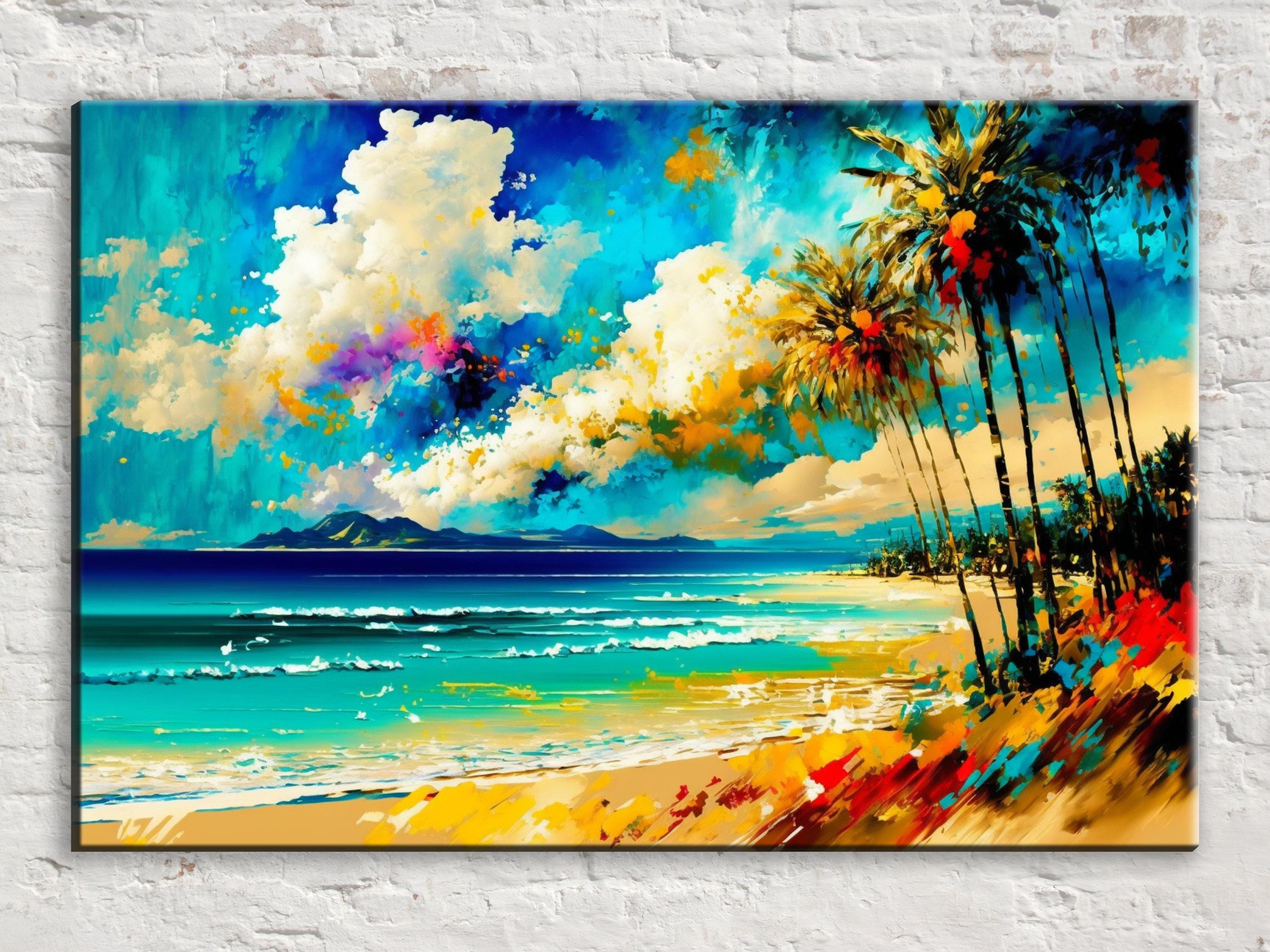 Beach Canvas Wall Art – Large Coastal Wall Art With Real Wood Frame, Tranquil Scene
