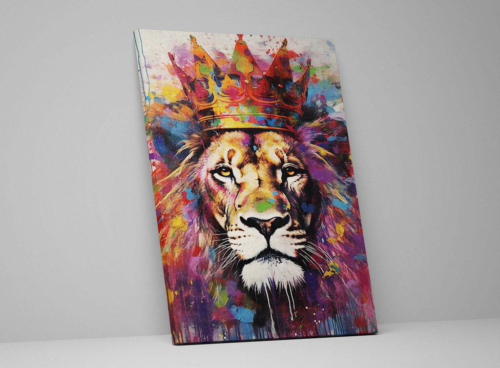 Lion Canvas Art – Large Watercolor Lion with Crown | Majestic Wildlife Wall Decor