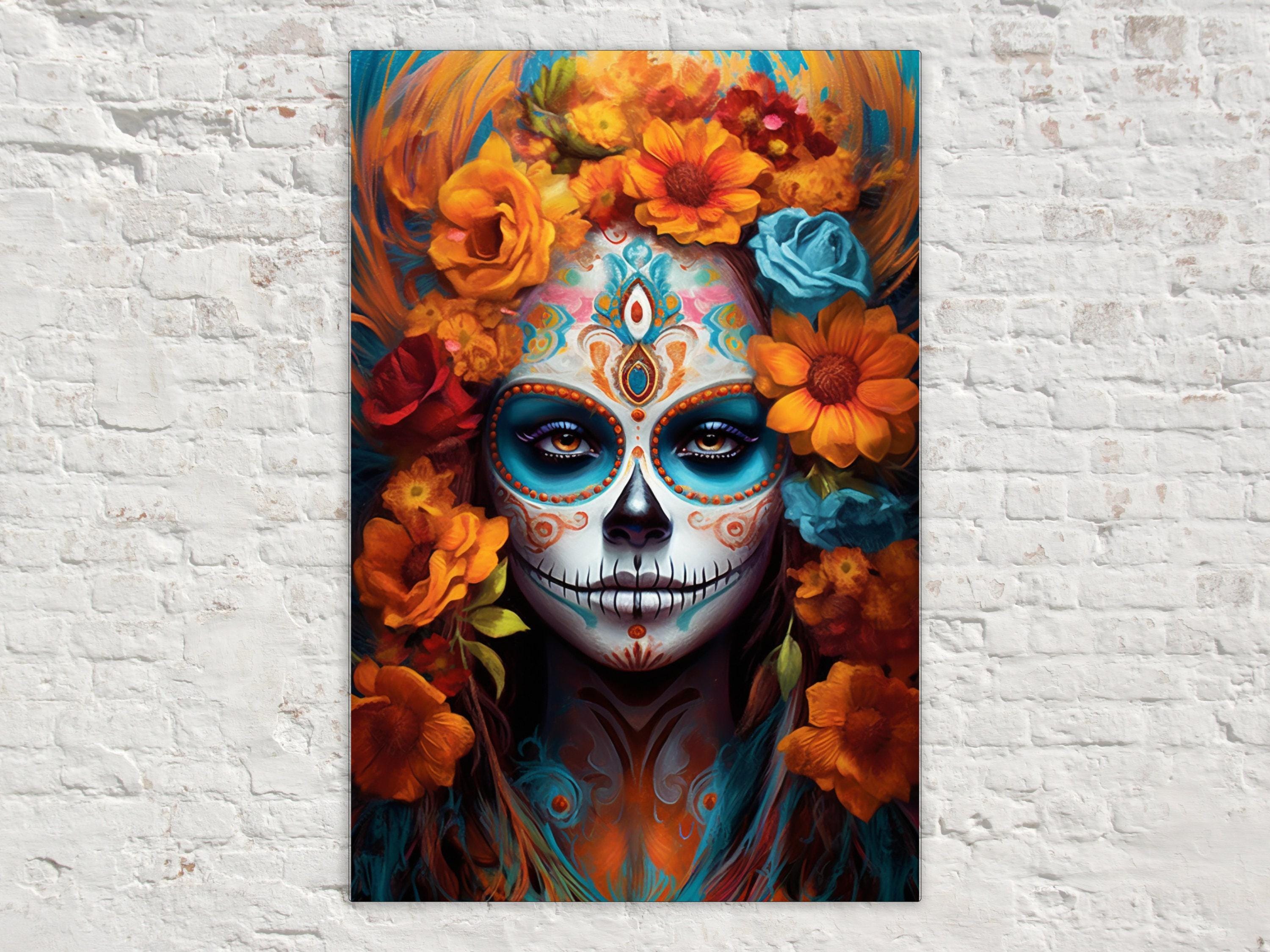 Sugar Skull Wall Art – Dia De Los Muertos Art | Large Floral Skull Canvas Print