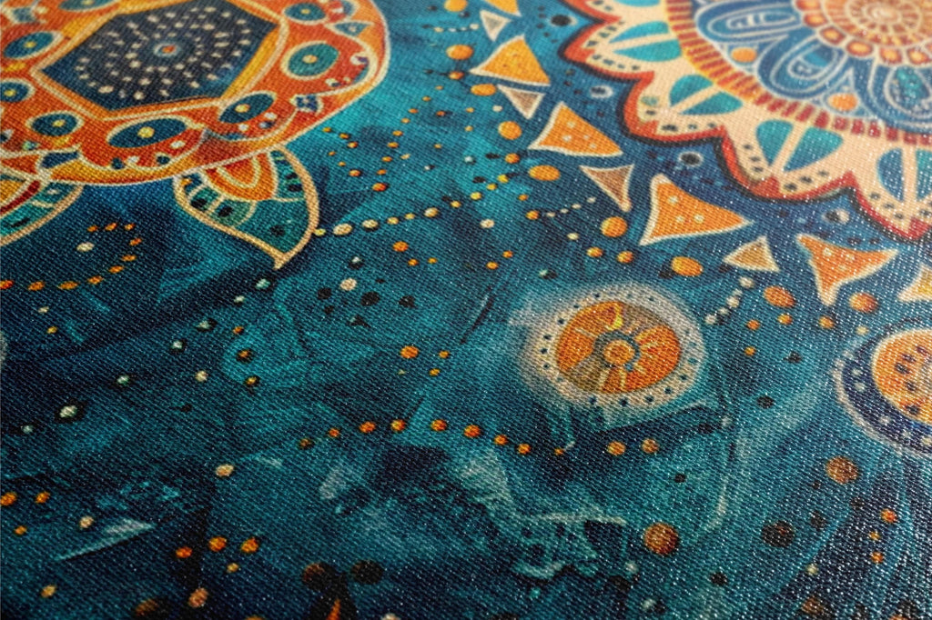 Boho Water Canvas - Extra Large Gallery Wrapped Art With Blue Orange Water Pattern