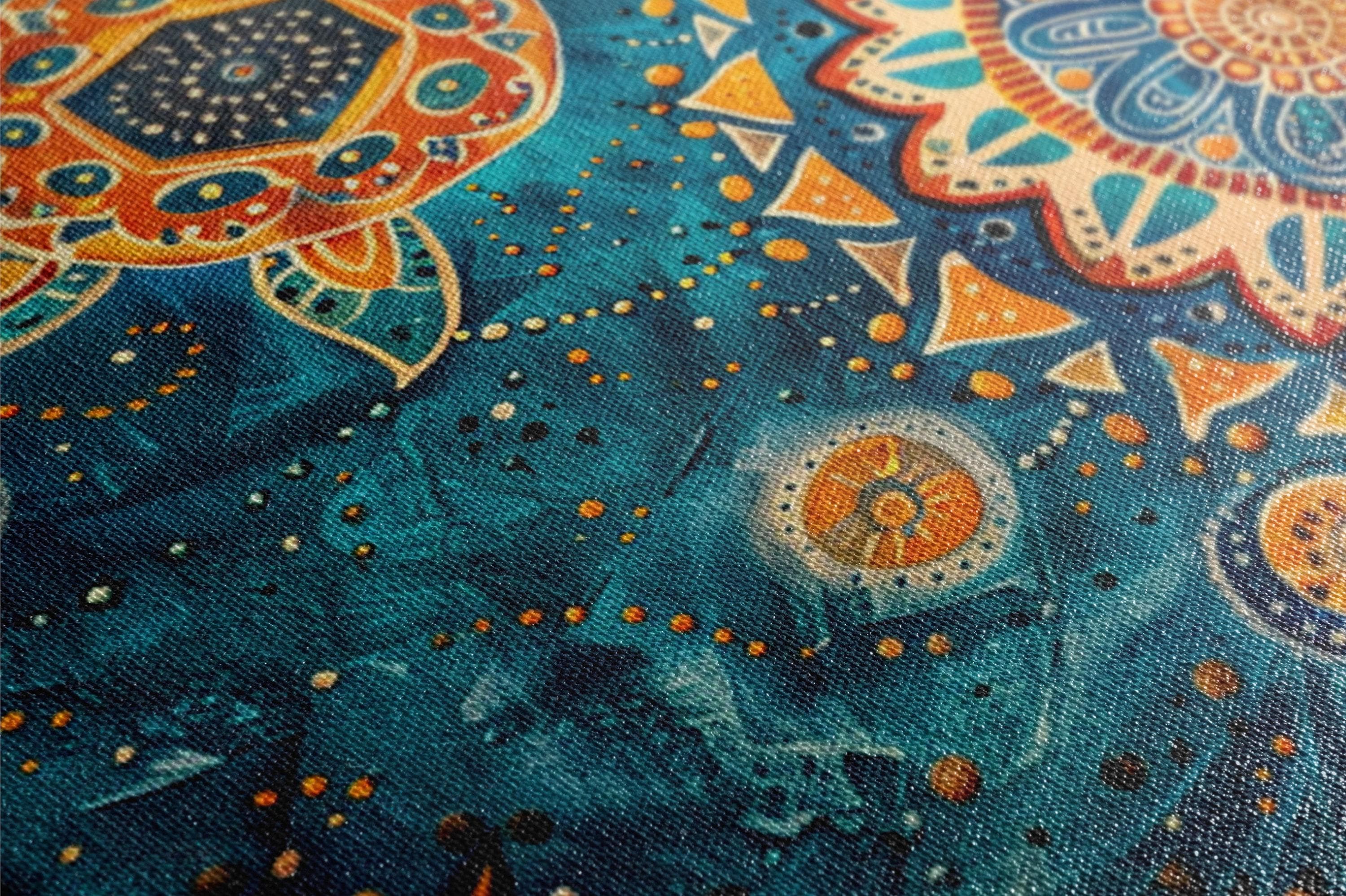 Boho Water Canvas - Extra Large Gallery Wrapped Art With Blue Orange Water Pattern