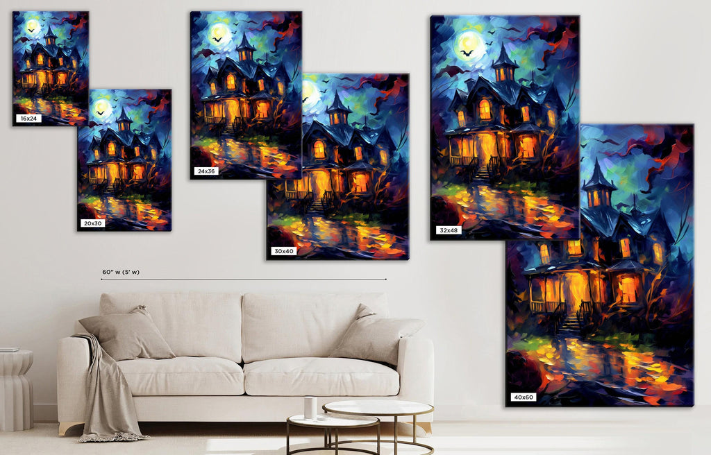 Halloween Haunted House Art – Large Canvas Wall Art | Spooky Home Decor, Gallery Wrapped