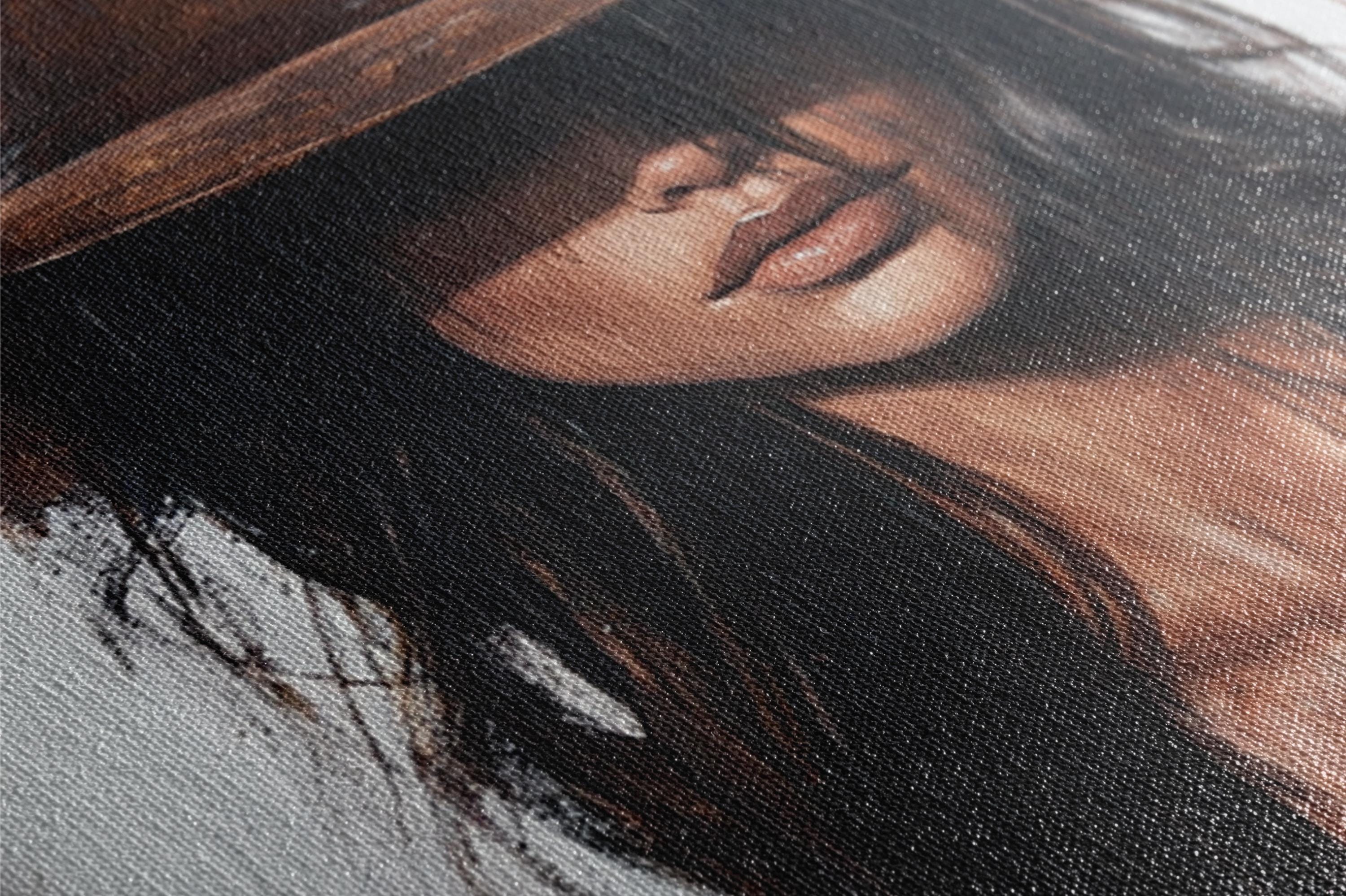 a painting of a woman wearing a hat