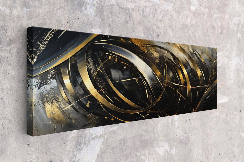 a picture of a black and gold painting on a wall