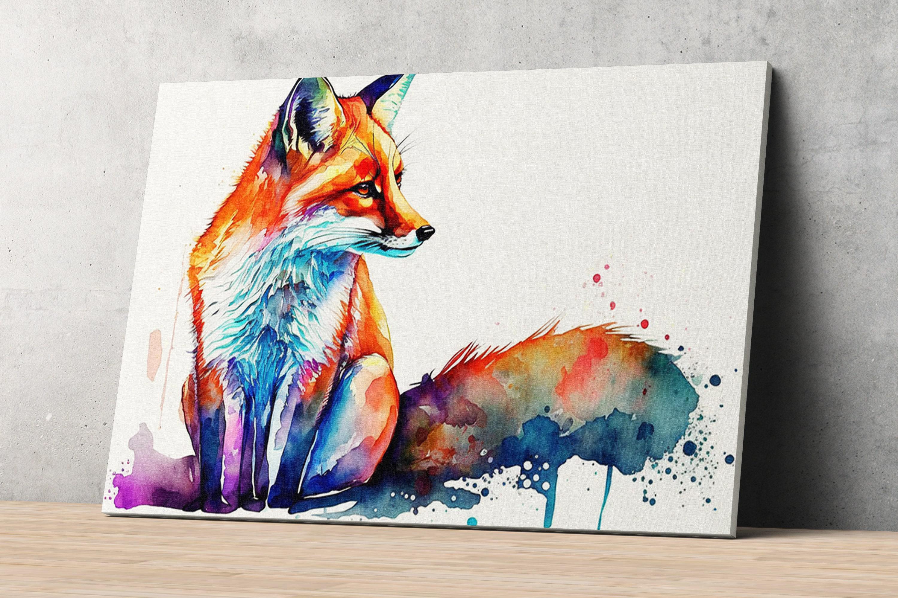 Fox Elegance: Watercolor Fox Wall Art Print, Giclee Print on Canvas, Artist Paper, Watercolor Paper, Available in Extra Large Sizes