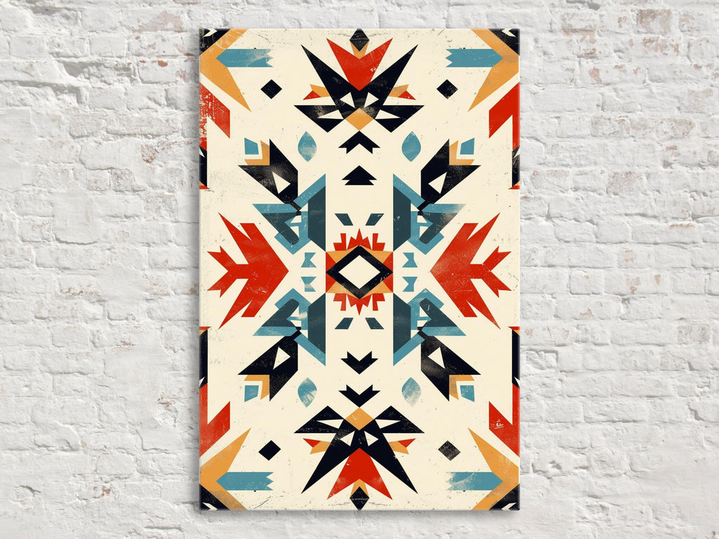 Native American Wall Decor – Extra Large Gallery Wrapped Canvas With Tribal Pattern Art