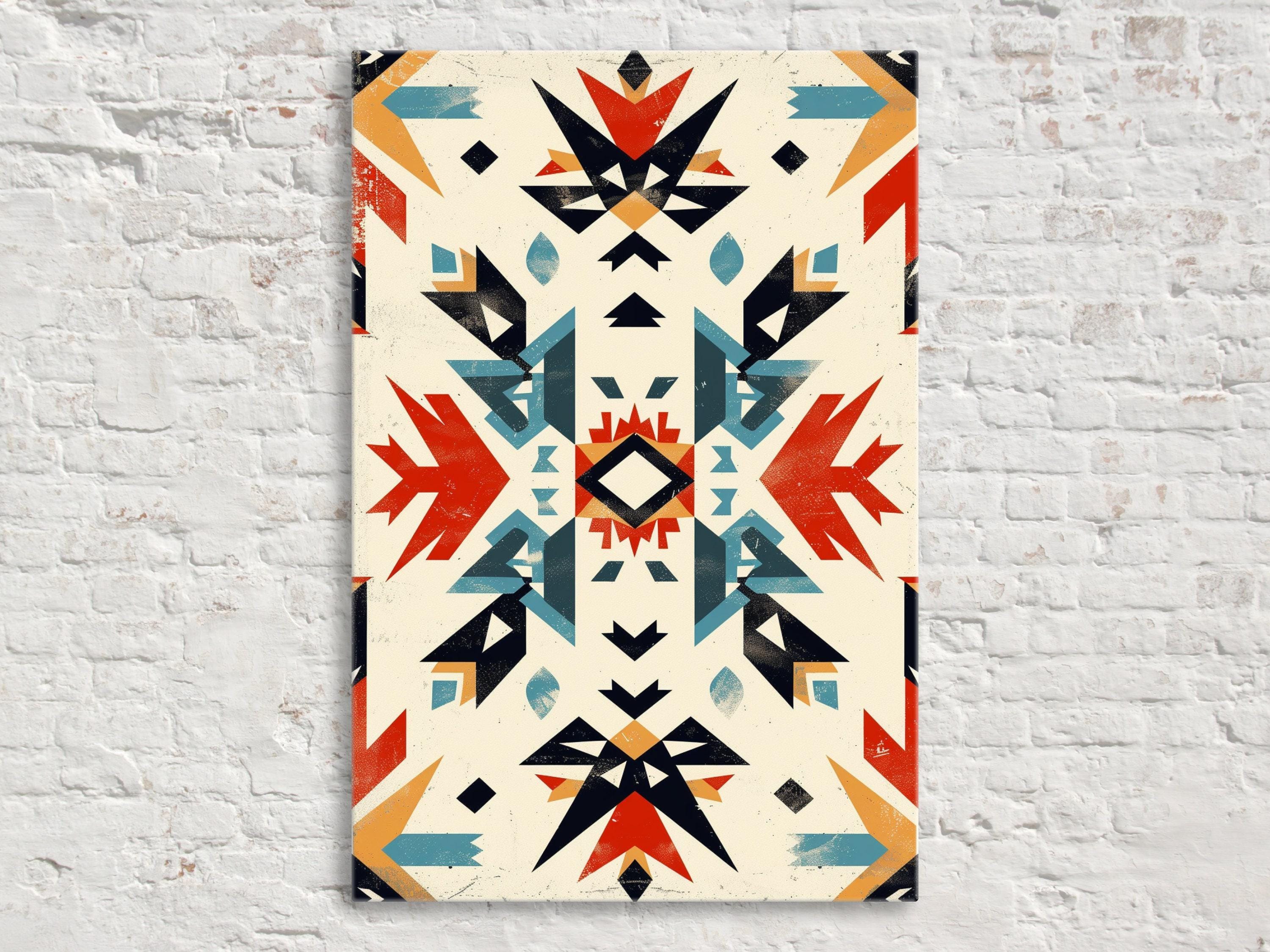 Native American Wall Decor – Extra Large Gallery Wrapped Canvas With Tribal Pattern Art