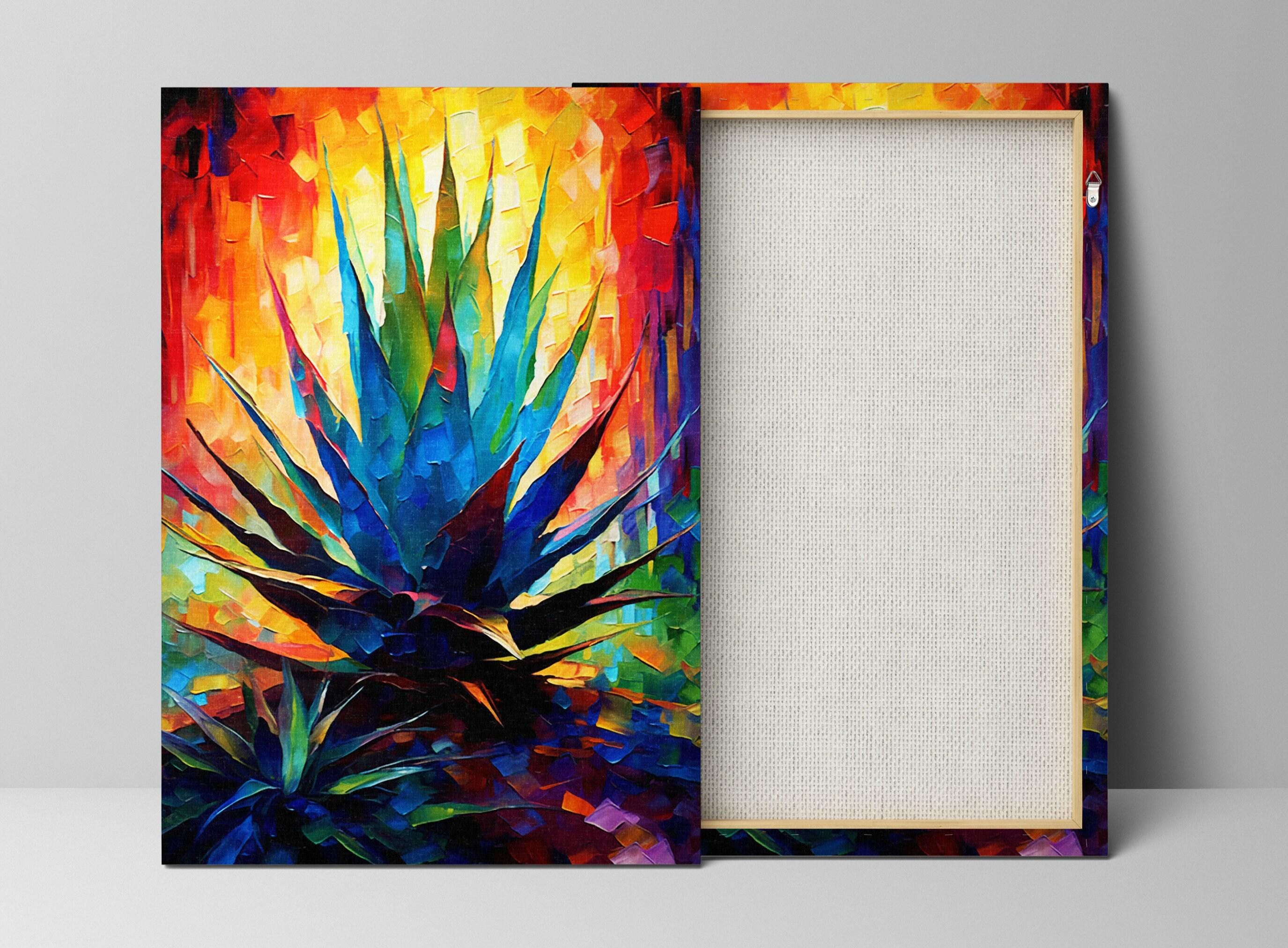 Colorful Agave Plant - Modern Southwest Art on Extra Large Gallery Wrapped Canvas