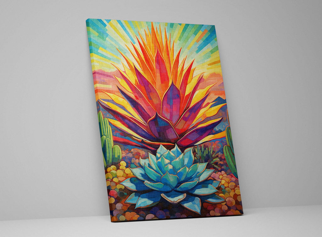 Modern Agave Cactus – Colorful Southwest Wall Art | Gallery Wrapped Canvas Print