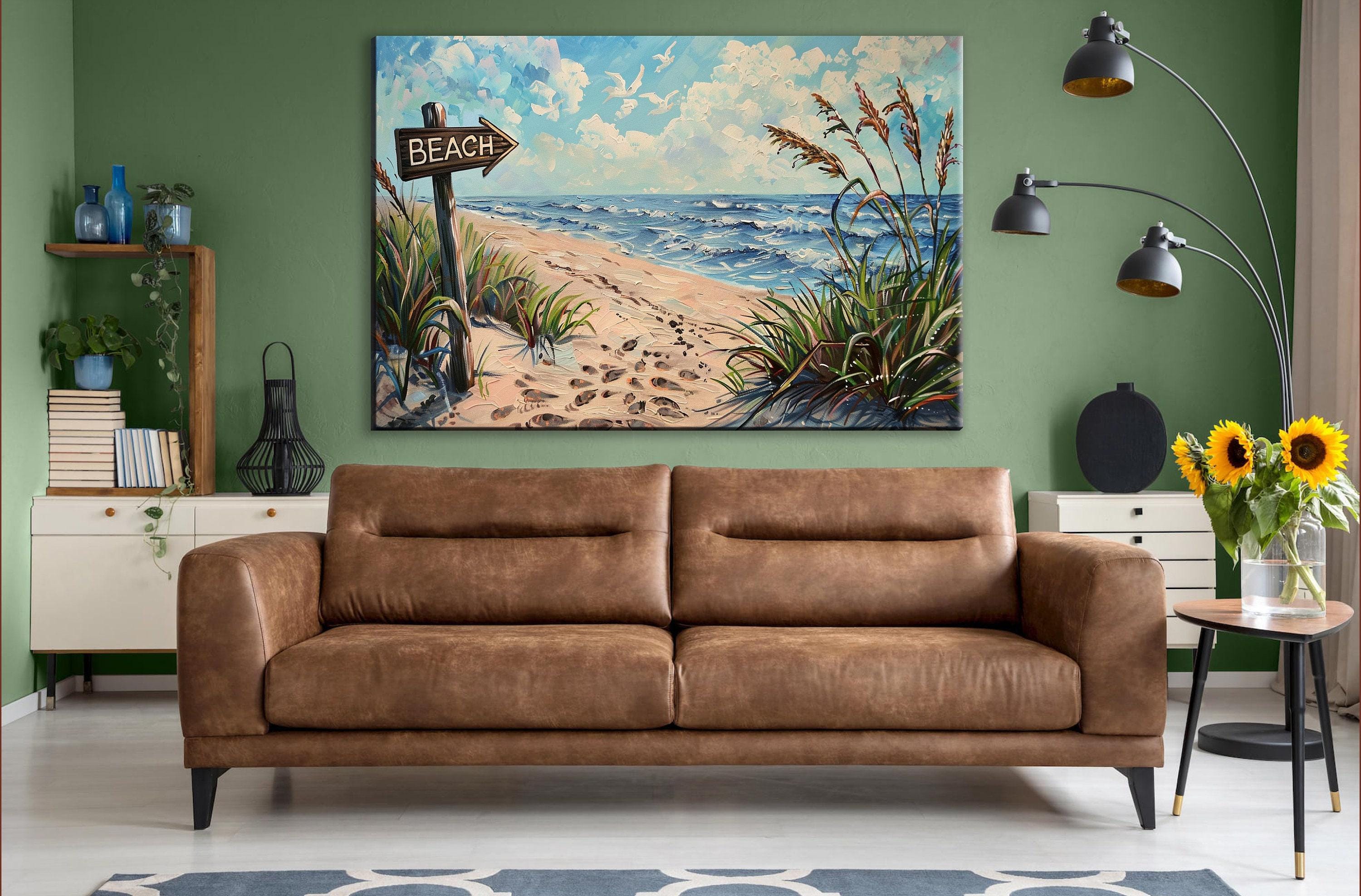 Beach Sign Wall Art – Coastal Wall Art on Gallery Wrapped Canvas, Large Sandy Shore Picture