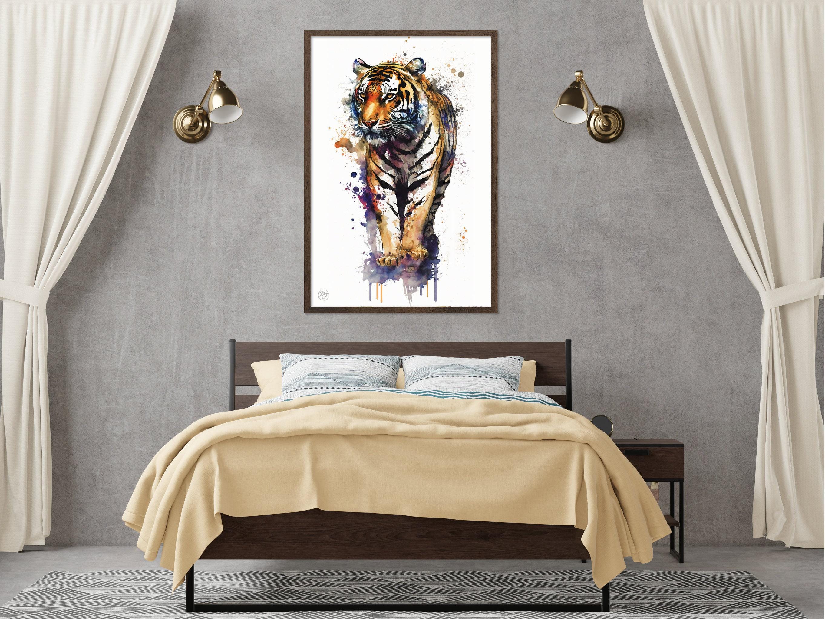 Majestic Tiger: Watercolor Tiger Wall Art Print, Giclee Print on Canvas, Artist Paper, Watercolor Paper, Available in Extra Large Sizes