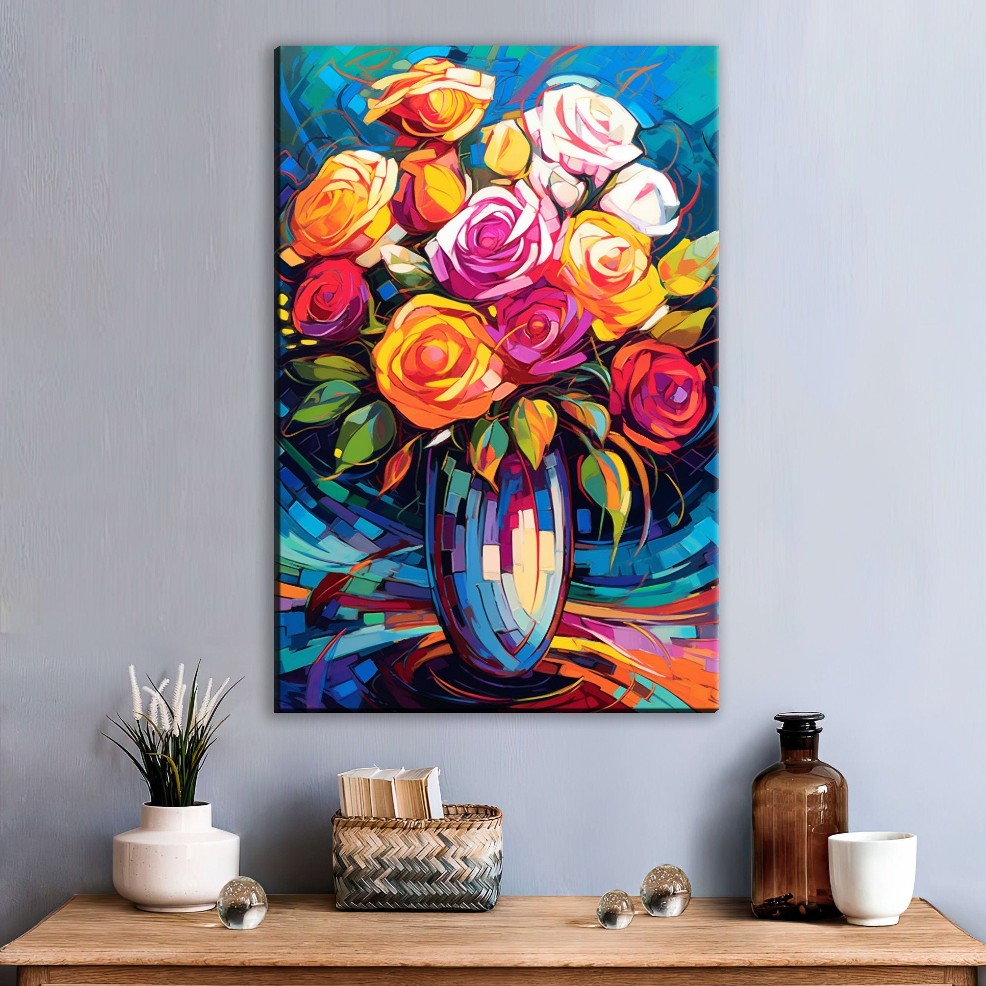 Rose Bouquet Painting - Vibrant Floral Wall Decor | Large Canvas Print