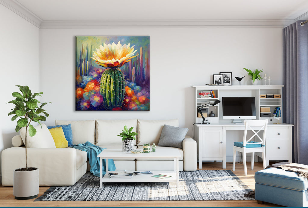 Saguaro Cactus Bloom Painting – Large Gallery Wrapped Canvas Wall Art, UV Coated Print