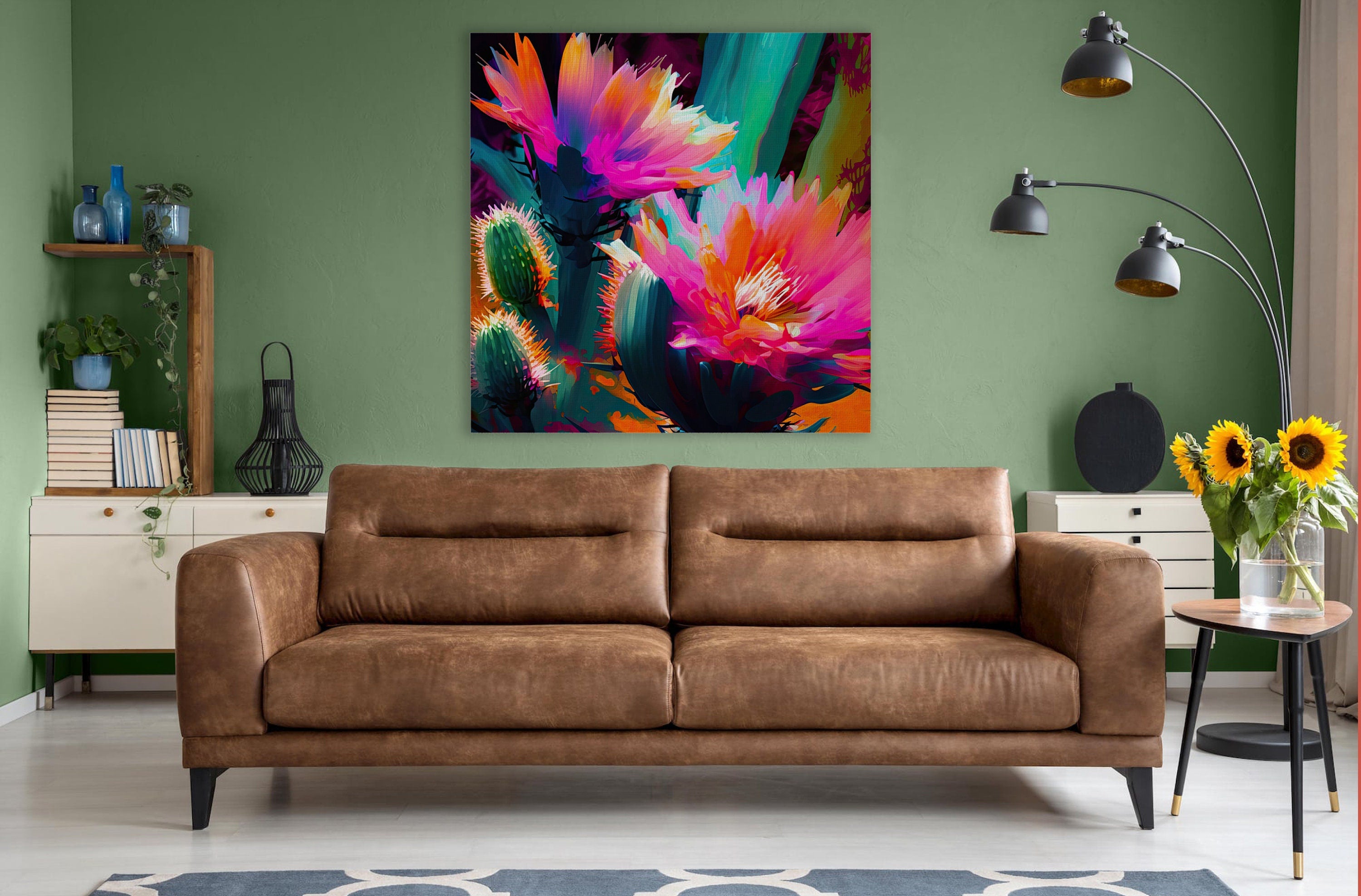 Desert Cactus Art – Pink Saguaro Flower Giclée Print on Gallery Wrapped Canvas