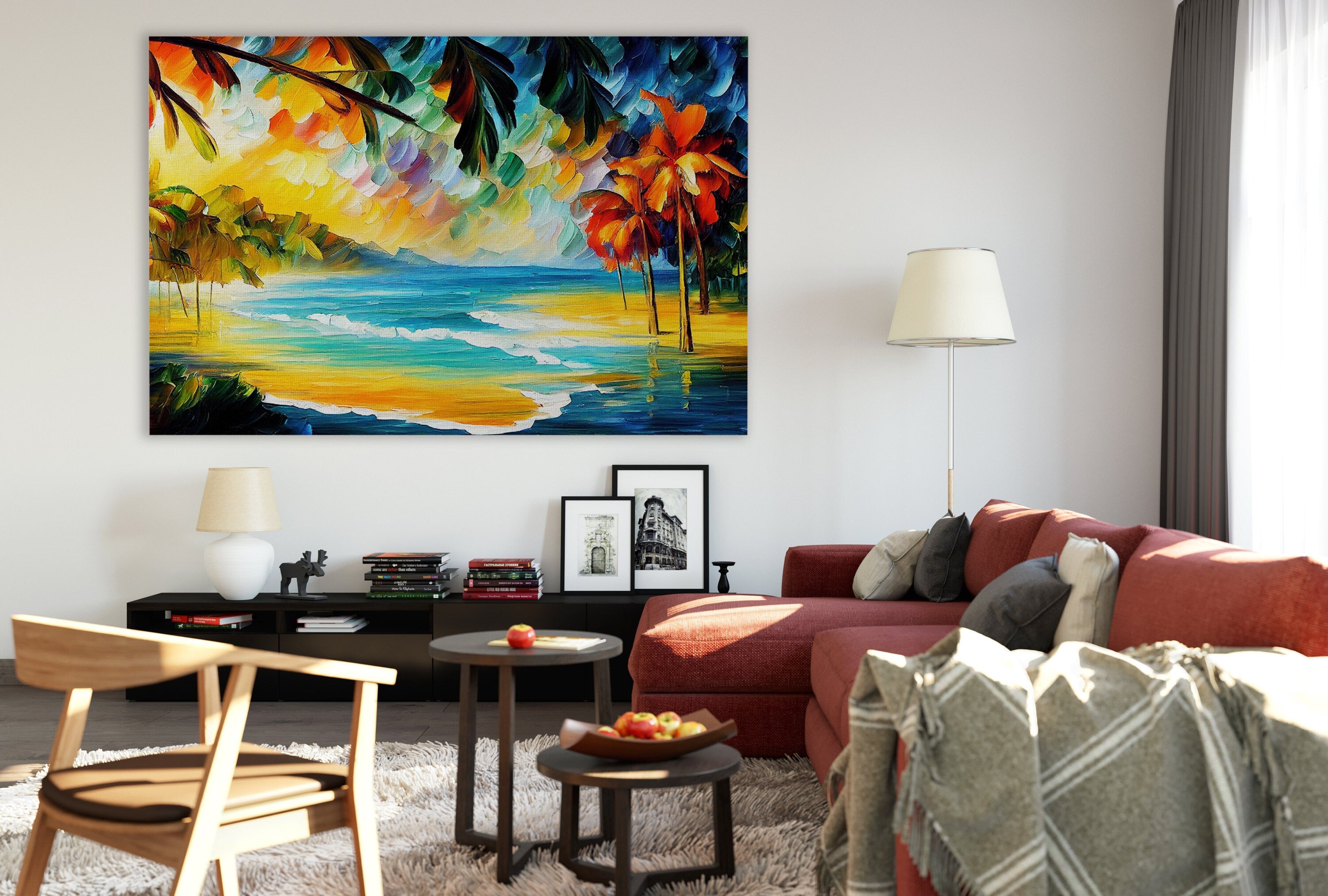 Tropical Beach Canvas – Vibrant Ocean Artwork on Wooden Frame, UV Coated Print