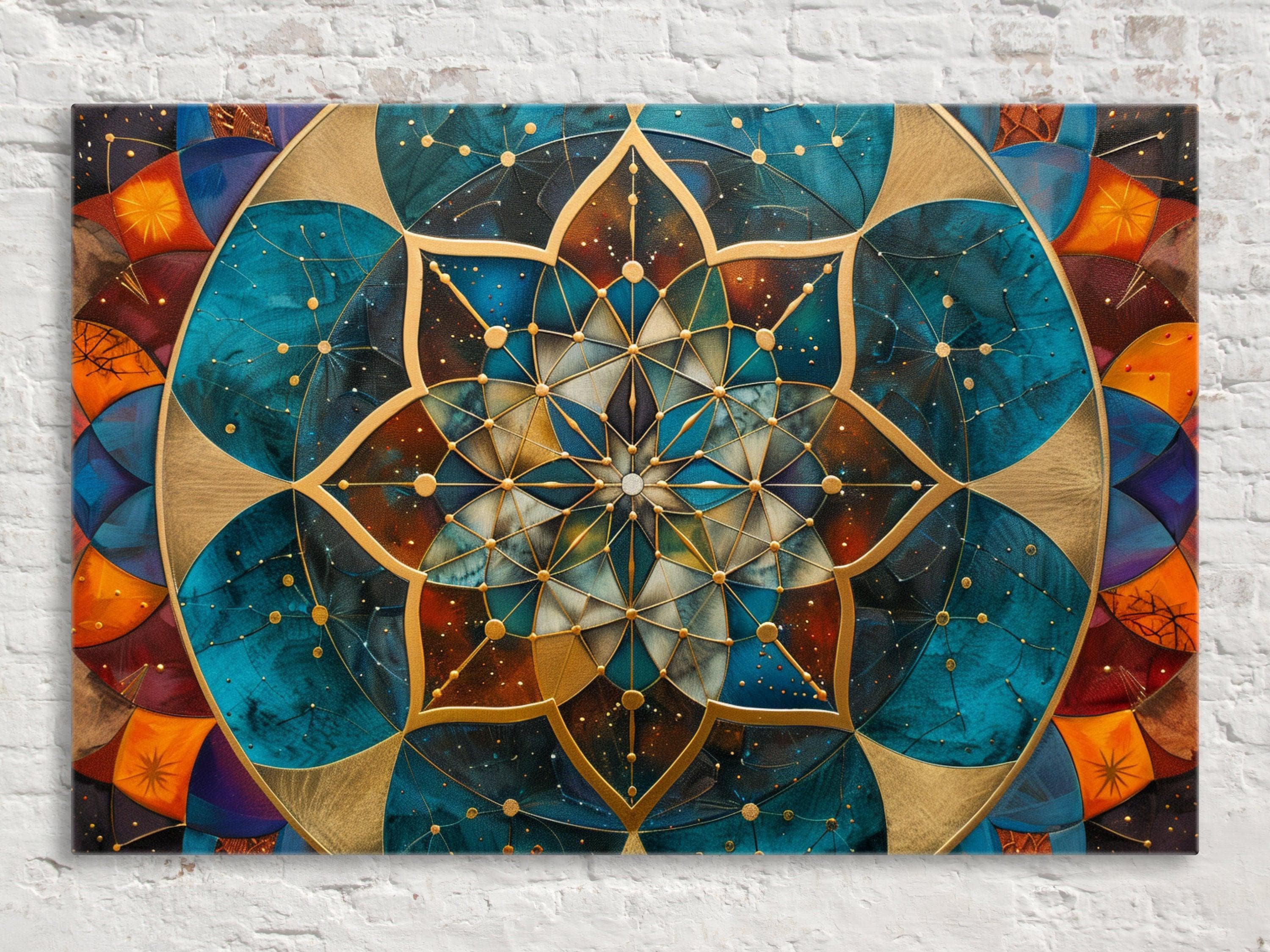 Sacred Geometry Wall Art – Extra Large Canvas with Gold Accented Print, Ready to Hang
