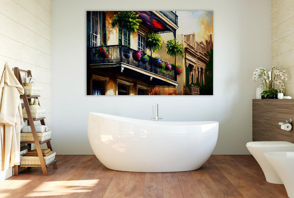 New Orleans Wall Art - French Quarter Painting | Vibrant NOLA Balcony Art Canvas
