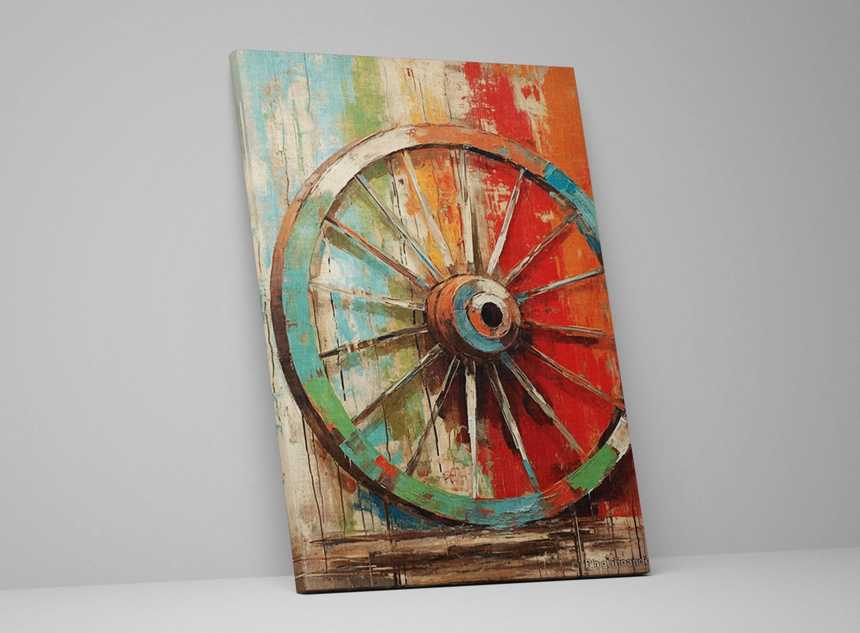 Wagon Wheel Wall Art – Rustic Elegance Farmhouse Canvas Art, Large Gallery Wrapped Print
