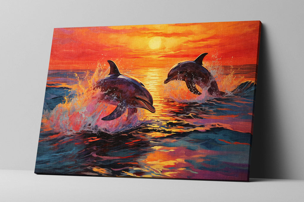 Dolphin Canvas Art – Tropical Dolphin Painting on UV Coated Large Canvas Wall Decor