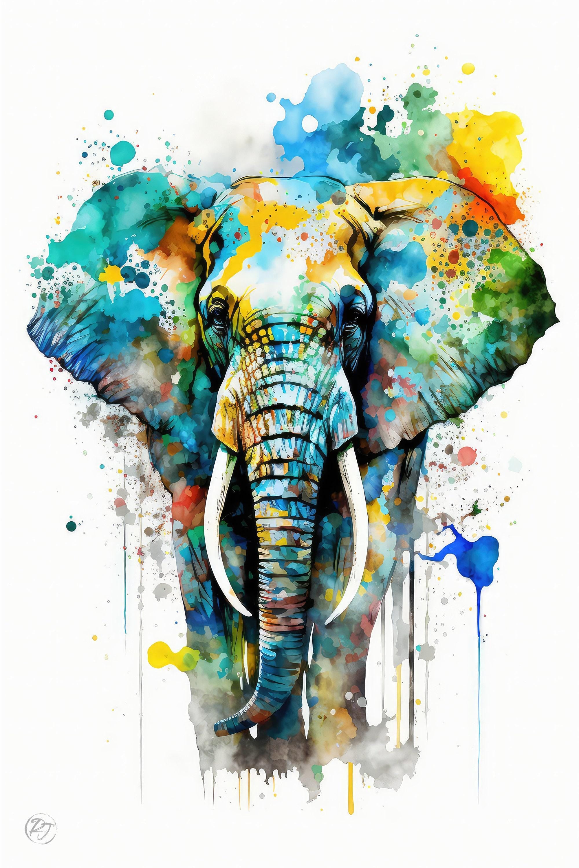 Elephant Watercolor Art Print, Nursery Animal Canvas Print, Cute Elephant Decor, Colorful Framed Kids Wall Art