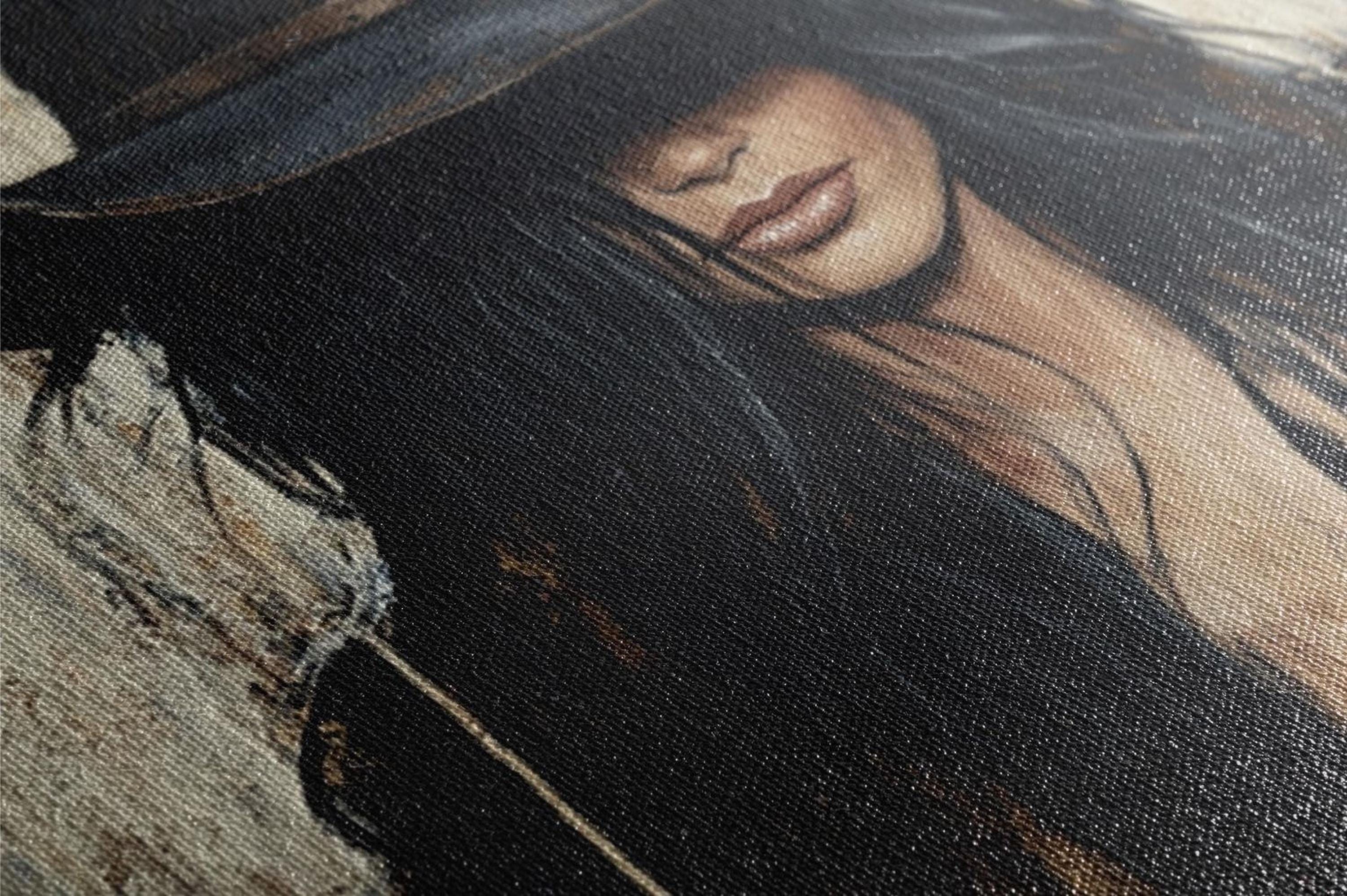 a painting of a woman wearing a hat