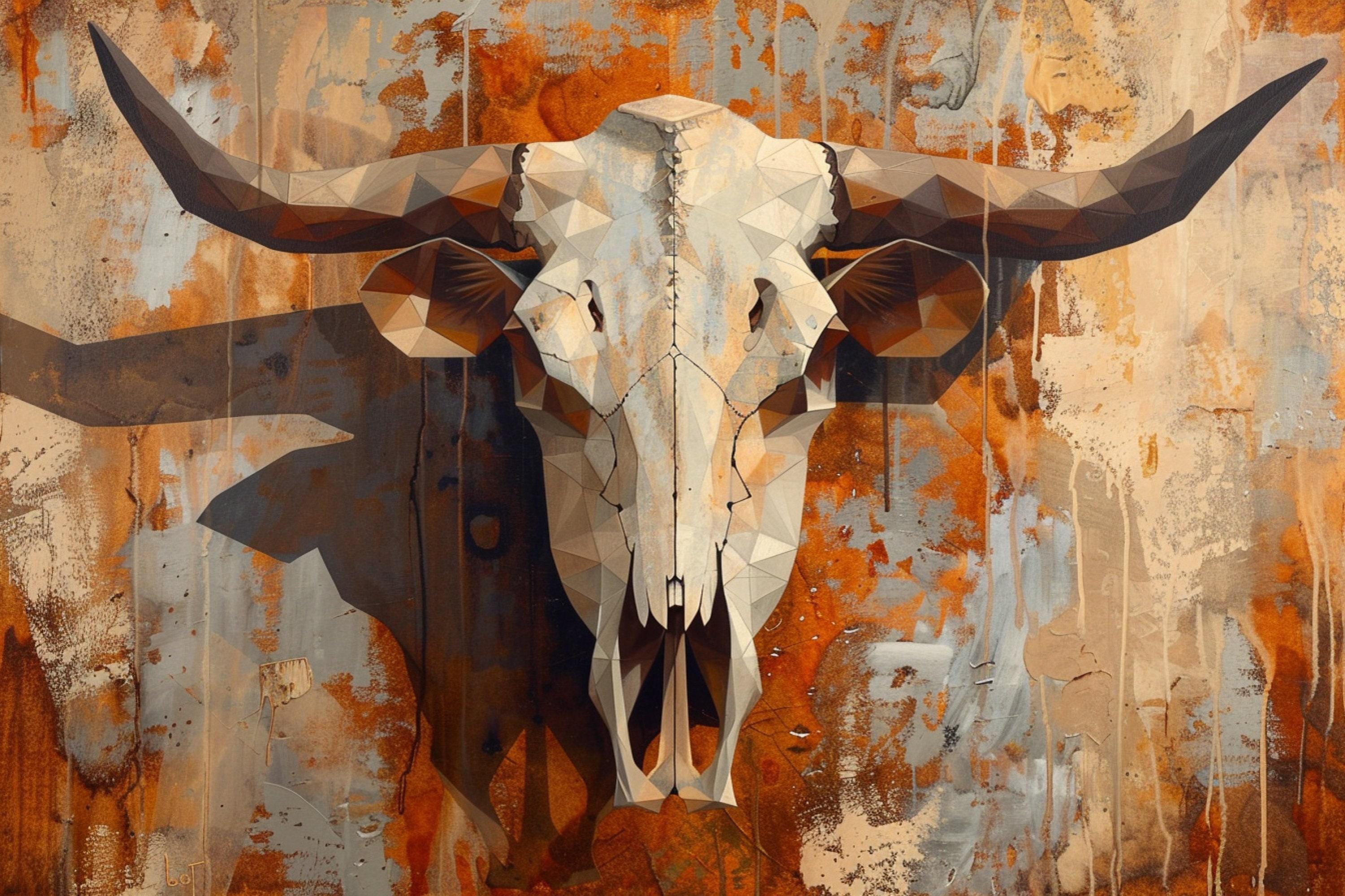 Texas Cow Skull Art – Large Gallery Wrapped Canvas | Rustic Western Wall Decor