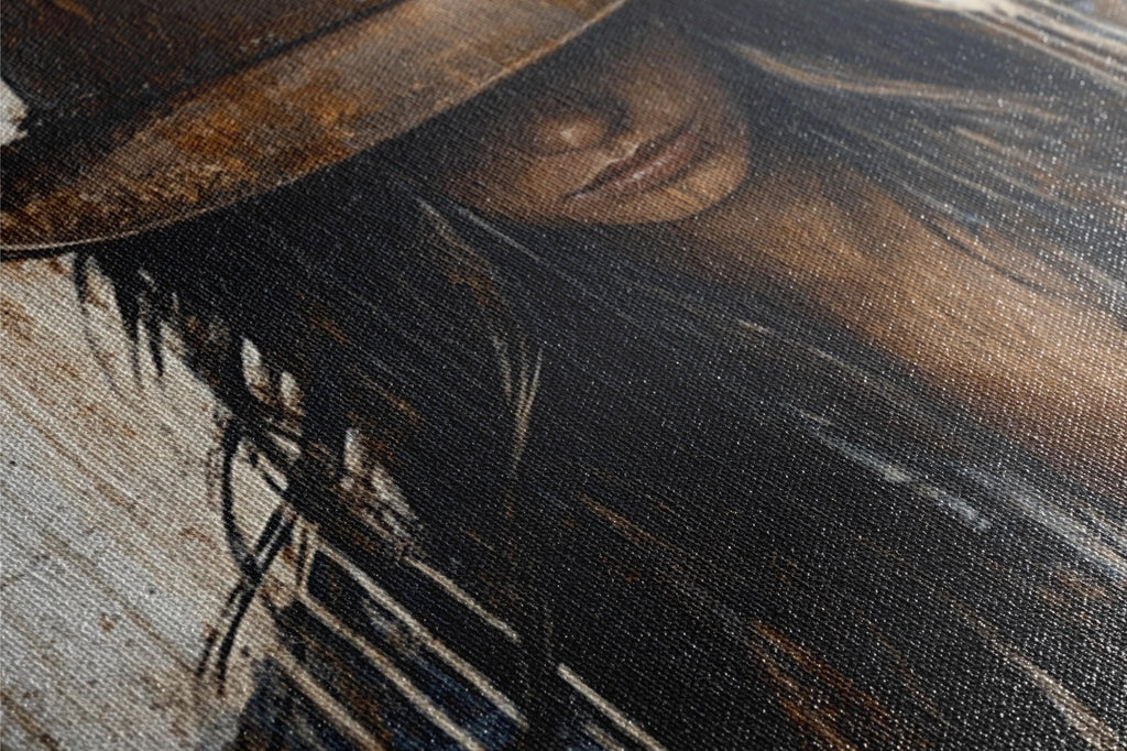 a painting of a woman wearing a cowboy hat
