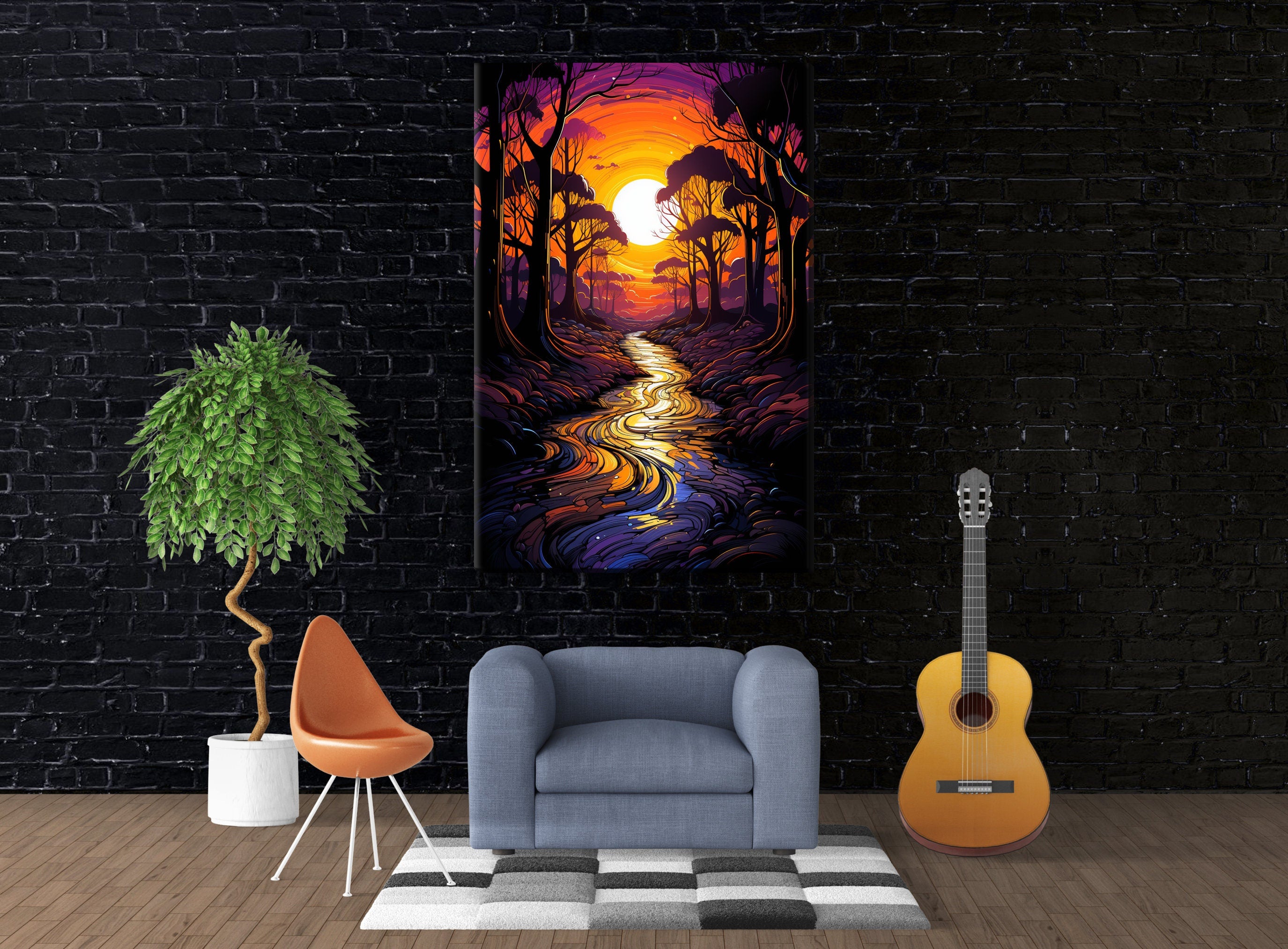 African River Canvas | Jungle Sunrise Forest - Gallery Wrapped Large Canvas Art